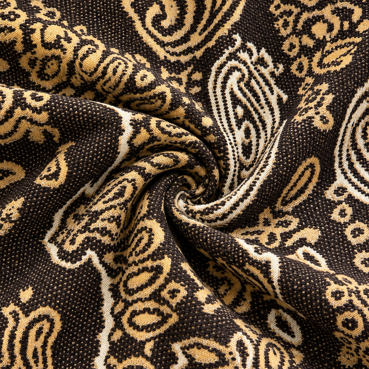 Relaxed Fit Brown & Camel Paisley Jacquard Cardigan With Fringe Trim