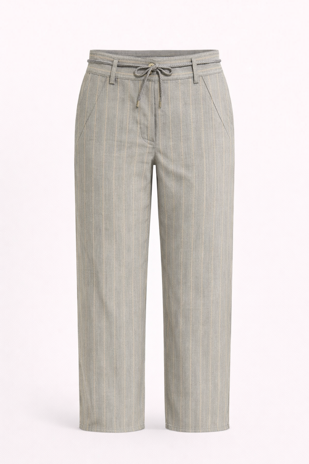 Grey Linen Pinstripe Trousers with Subtle Gold Shimmer - Relaxed Fit Trousers