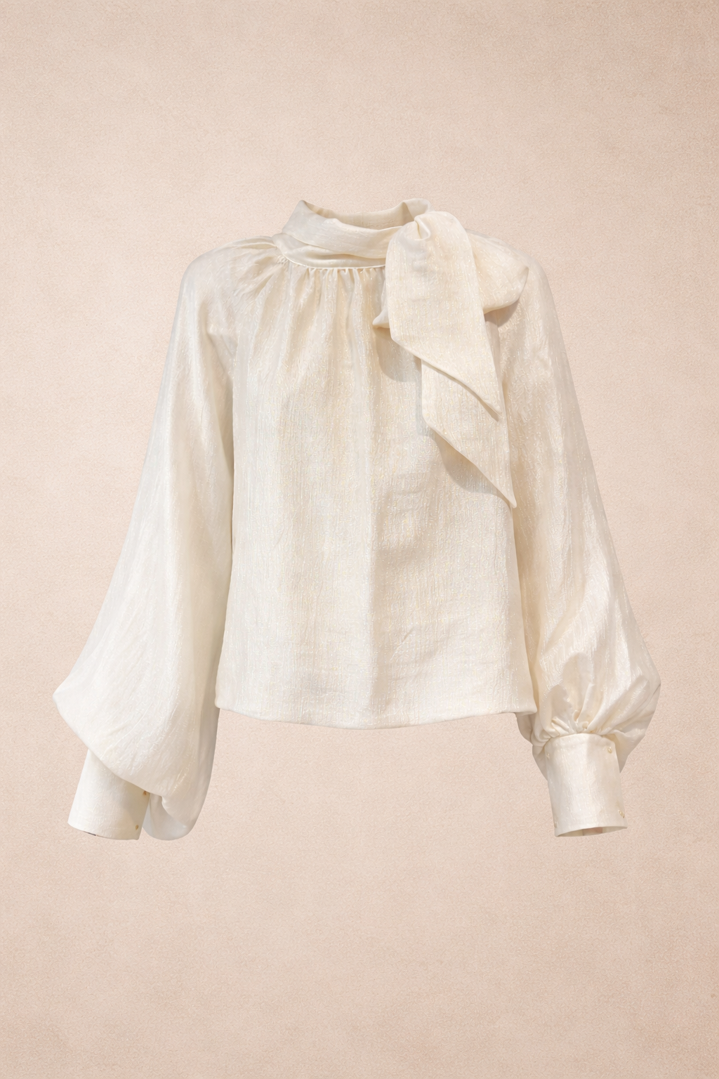 Relaxed fit cream blouse with a bow