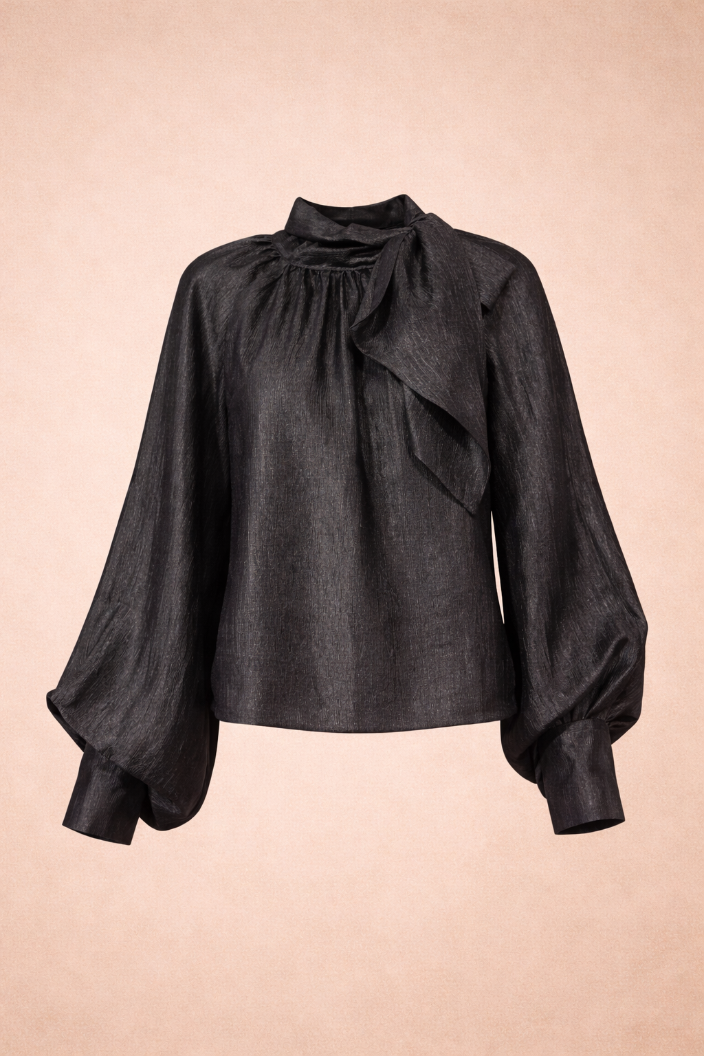 Relaxed fit black blouse with a bow