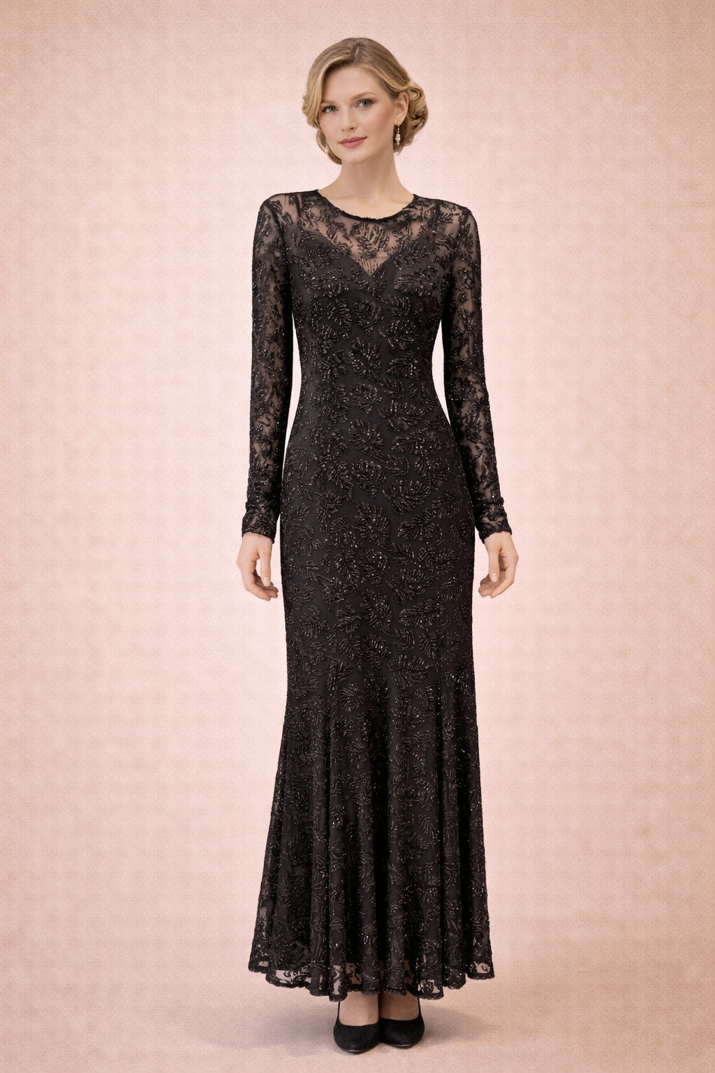 Embellished Sequin Maxi Black Dress