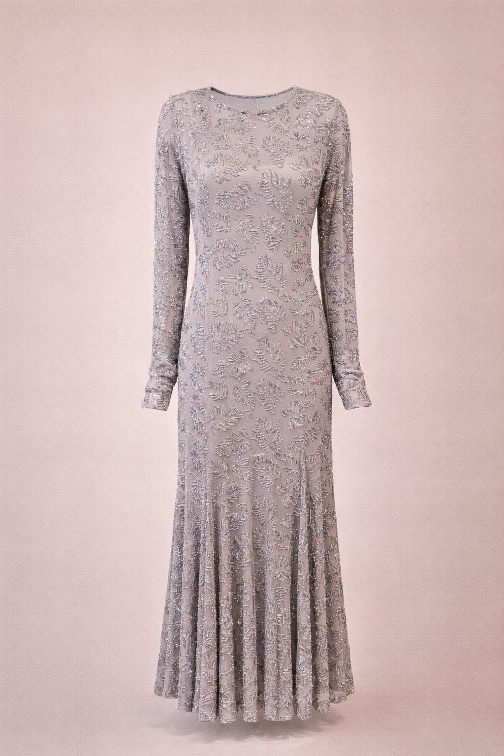 Embellished Sequin Maxi Light Grey Dress