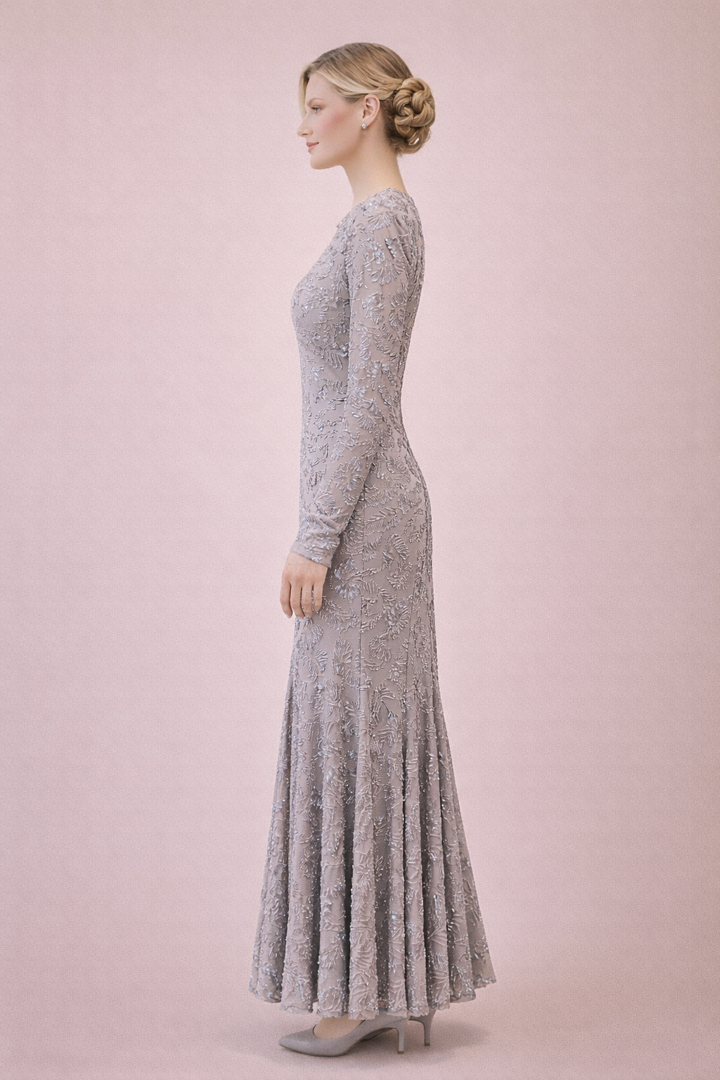 Embellished Sequin Maxi Light Grey Dress