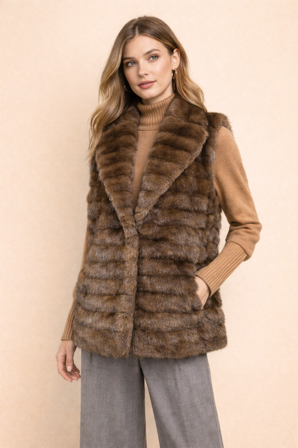 Gilet marron en fausse fourrure
