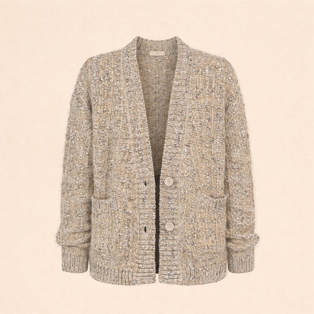Cardigan beige coupe décontractée style Chanel