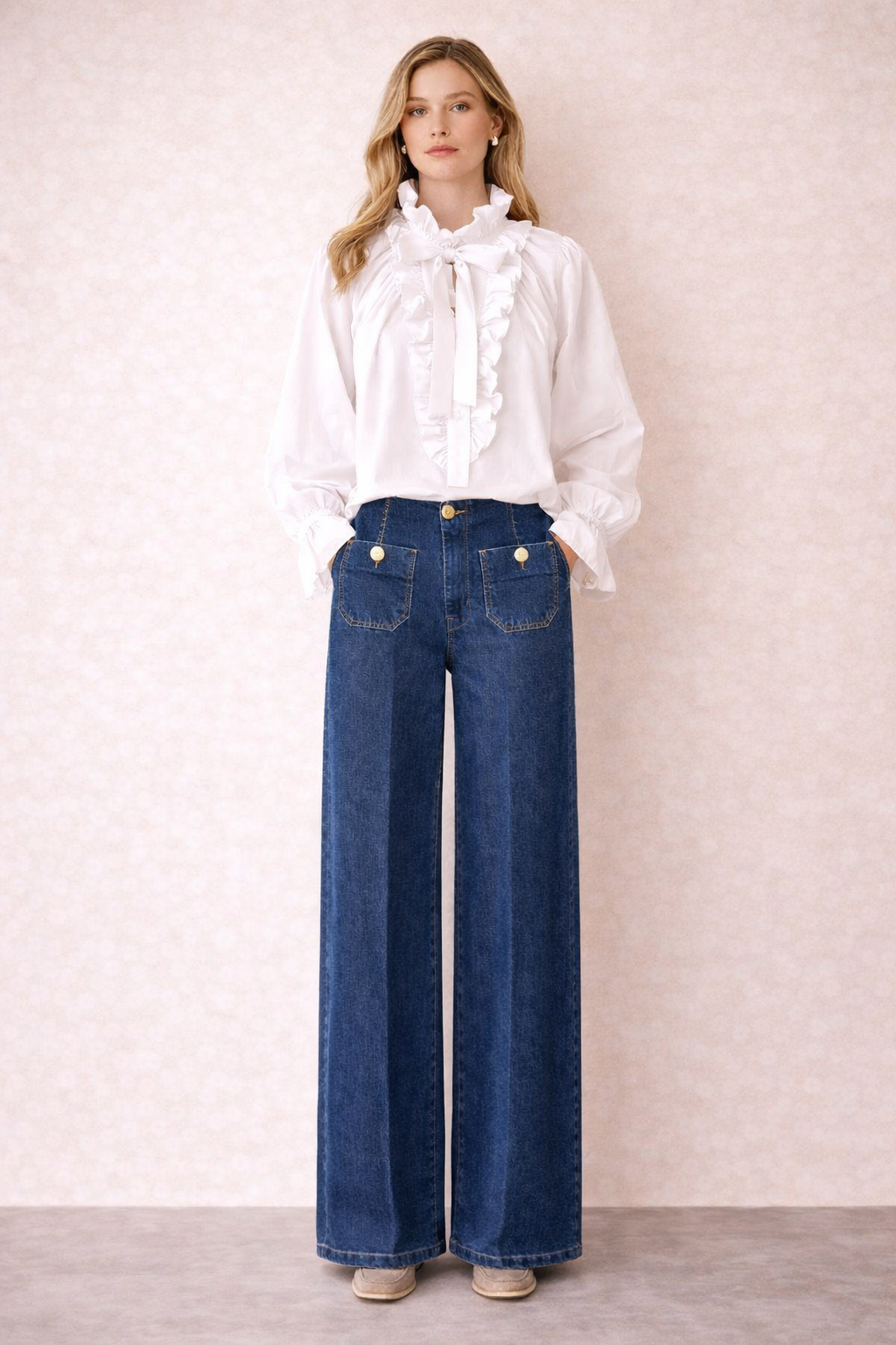 Jeans with gold buttons