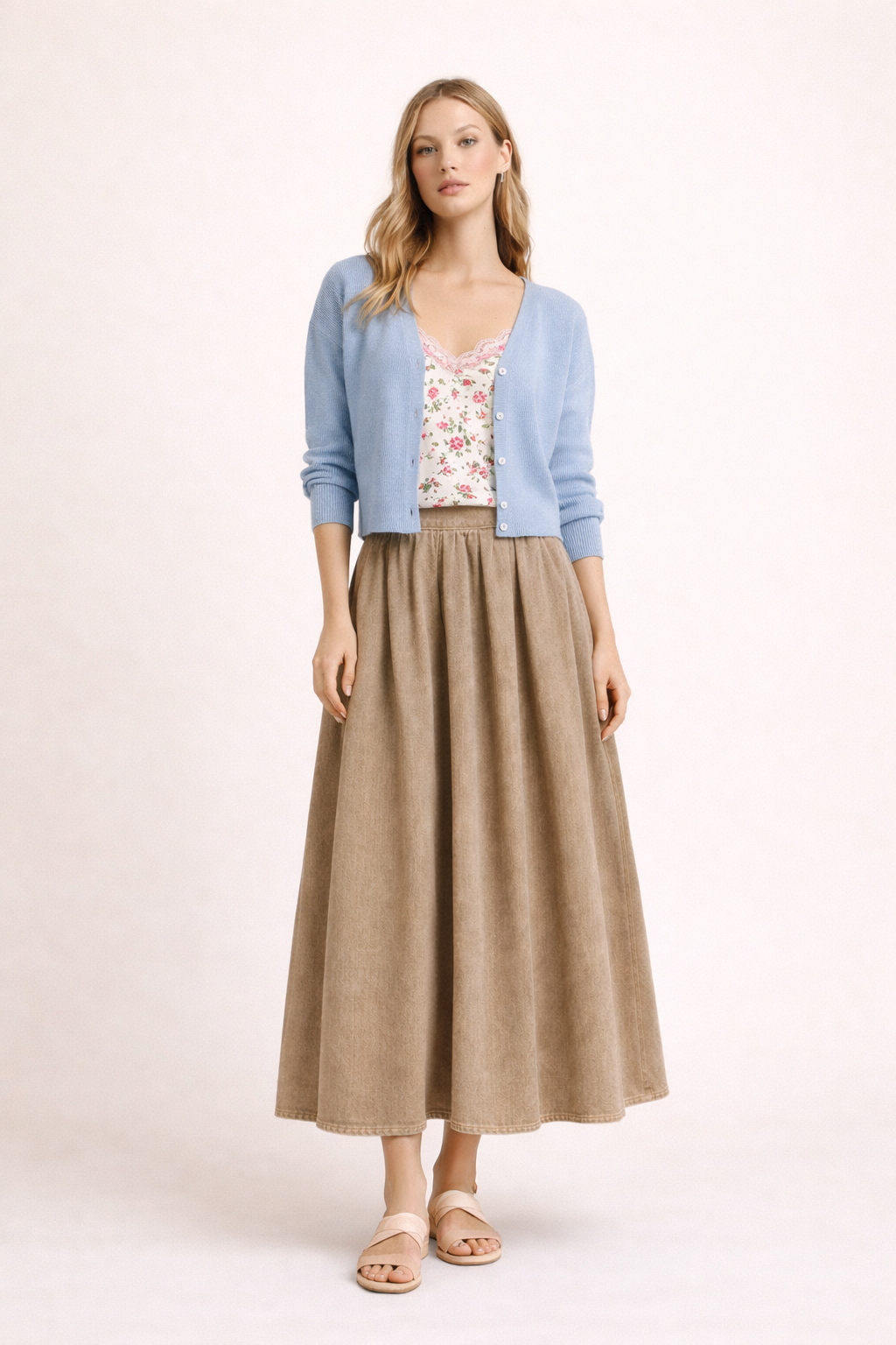 Long denim beige skirt
