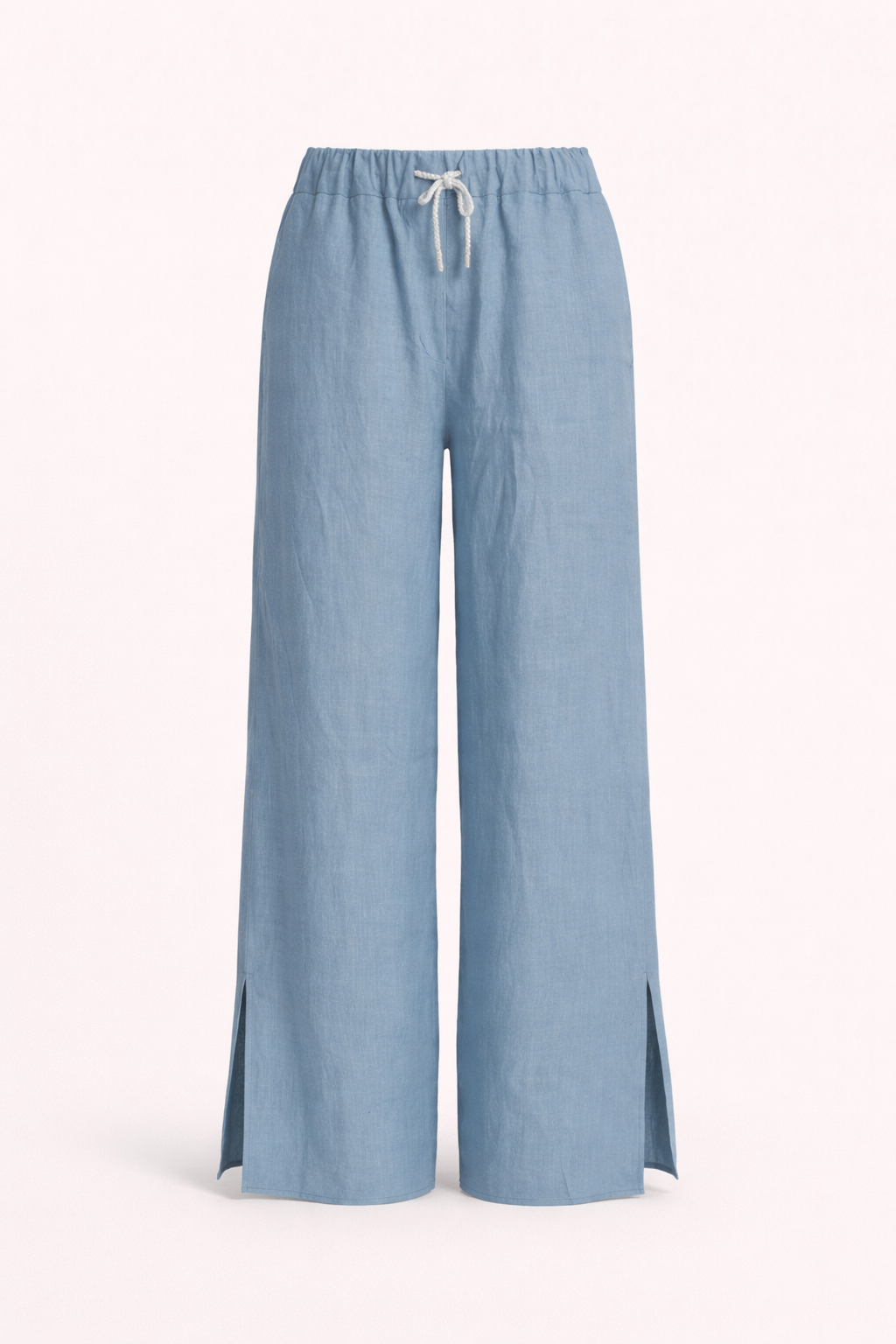 Light Blue Linen Wide-Leg Trousers - Relaxed Fit Summer Pants