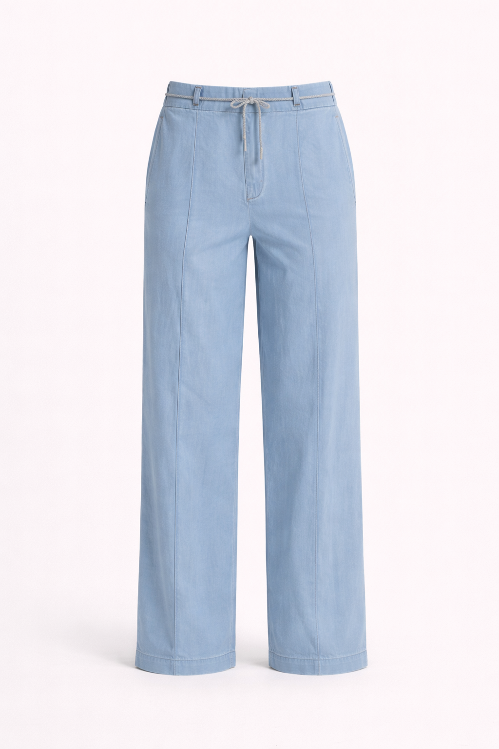 Light Blue Wide-Leg Trousers with Drawstring Waist - Relaxed Fit Pants