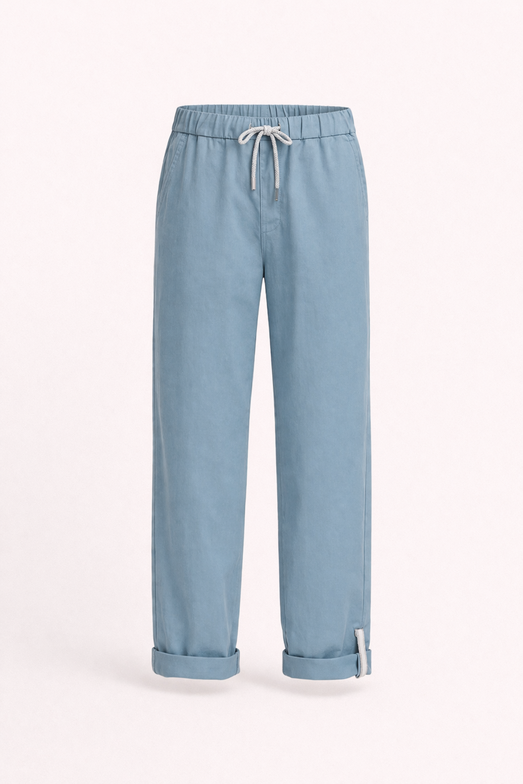 Light Blue Cotton Trousers - Relaxed Fit Drawstring Pants
