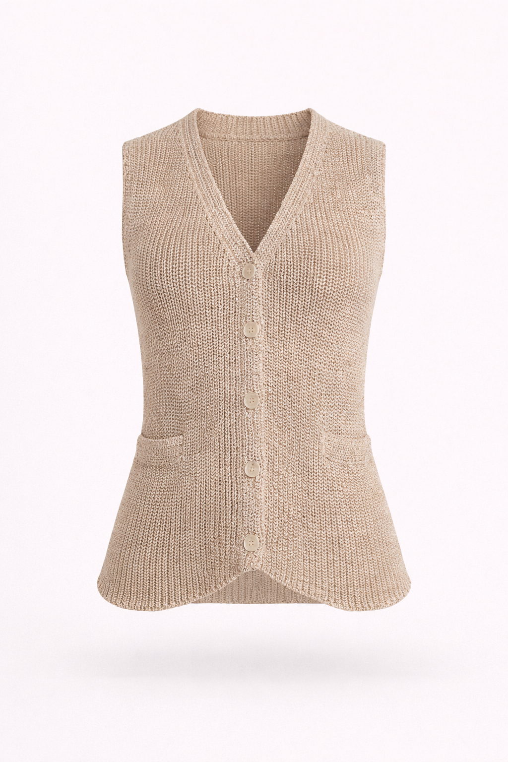 Beige Sequin Knit Vest – Lightweight Shimmer Crochet Waistcoat