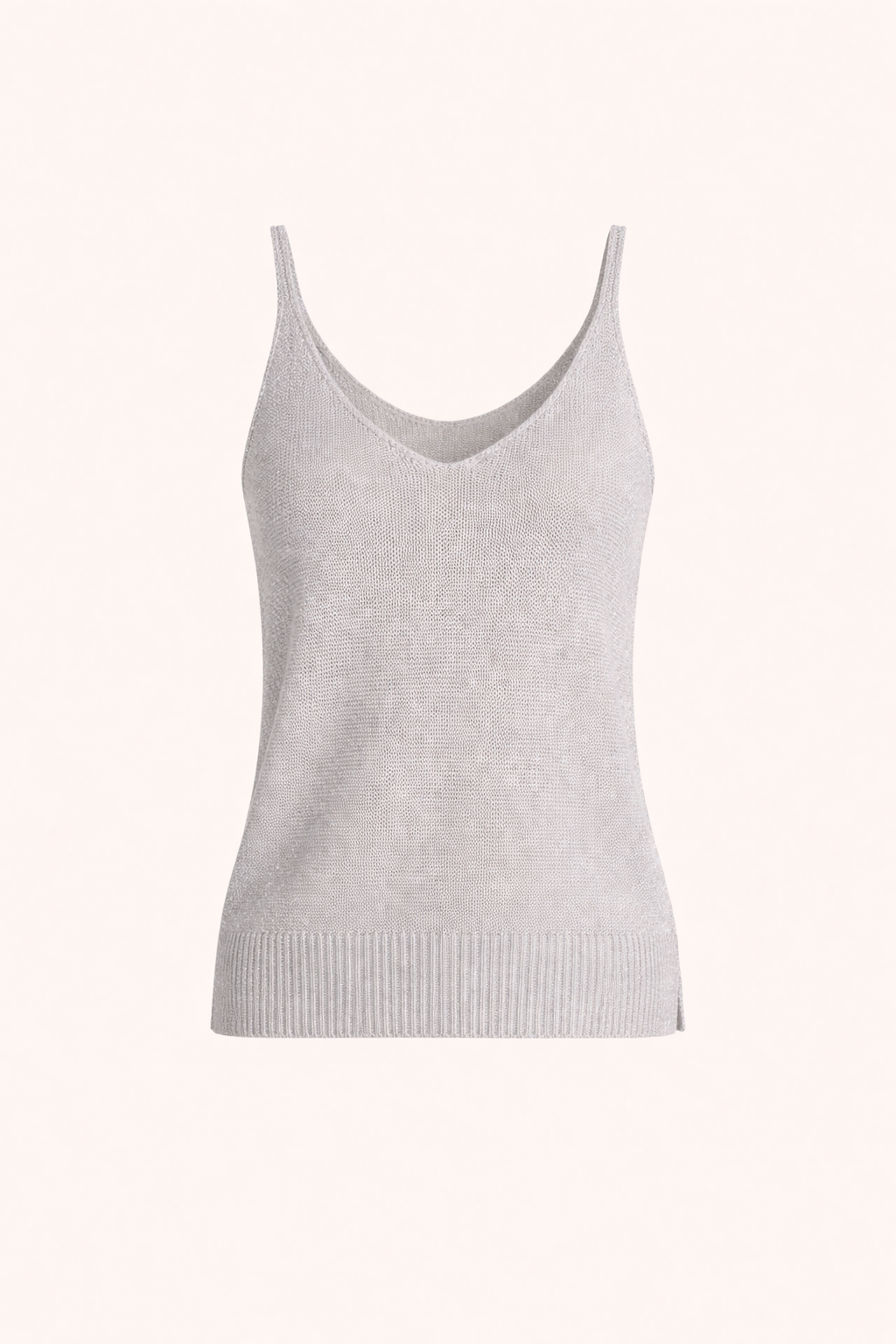 Silver Grey Light Blue Knit Camisole with Subtle Sequins - Lightweight Luxe Tank Top