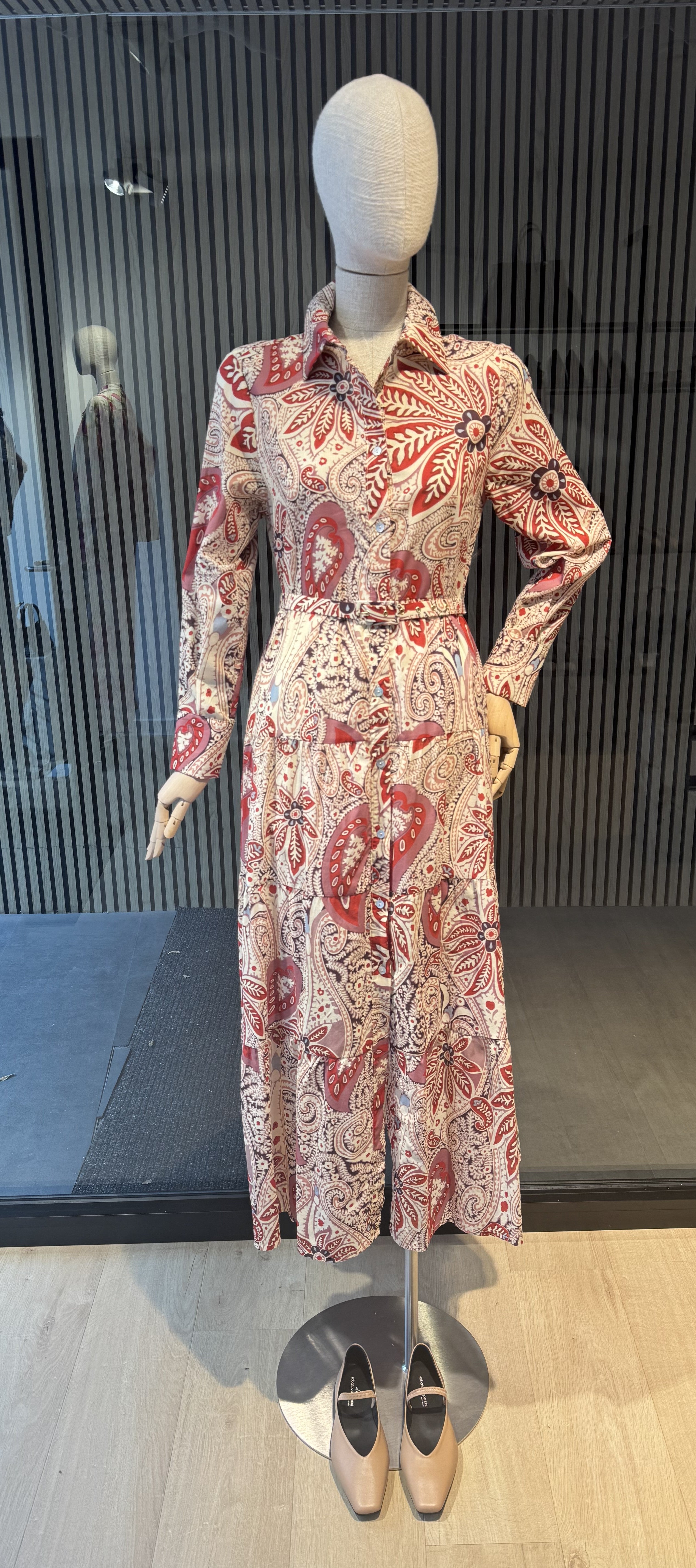 Red cream paisley dress