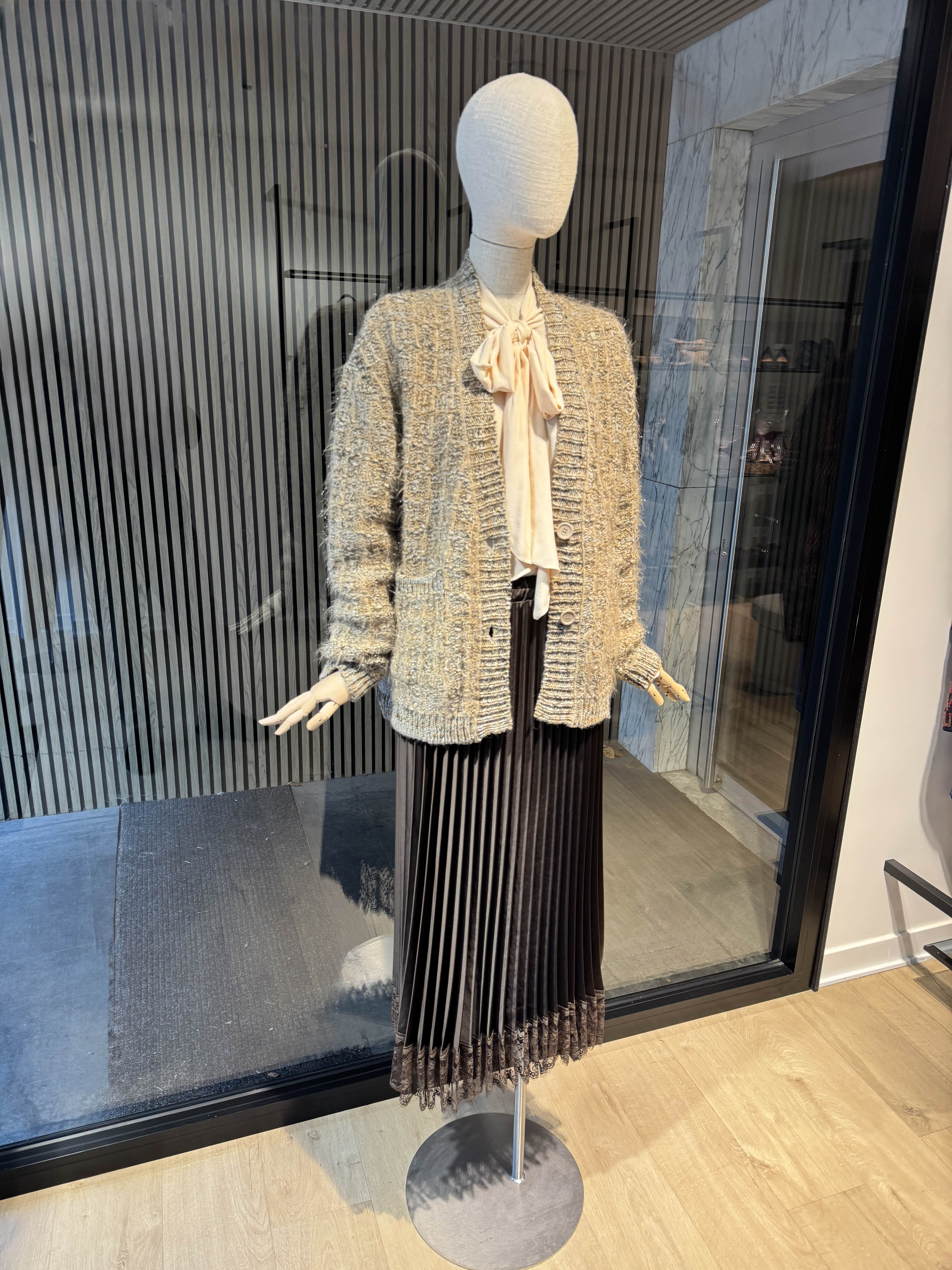 Relaxed fit chanel style beige cardigan