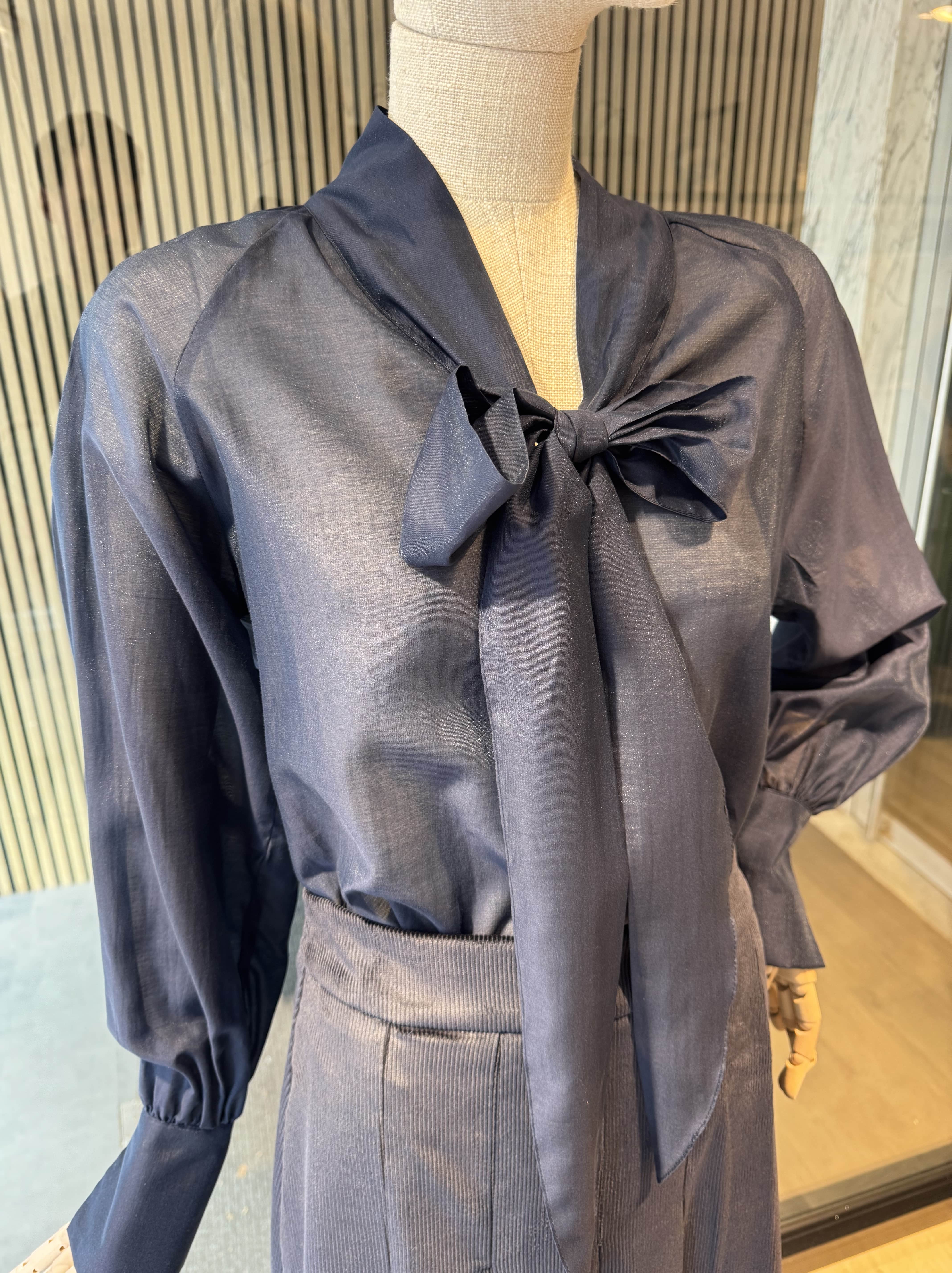 Navy bow blouse