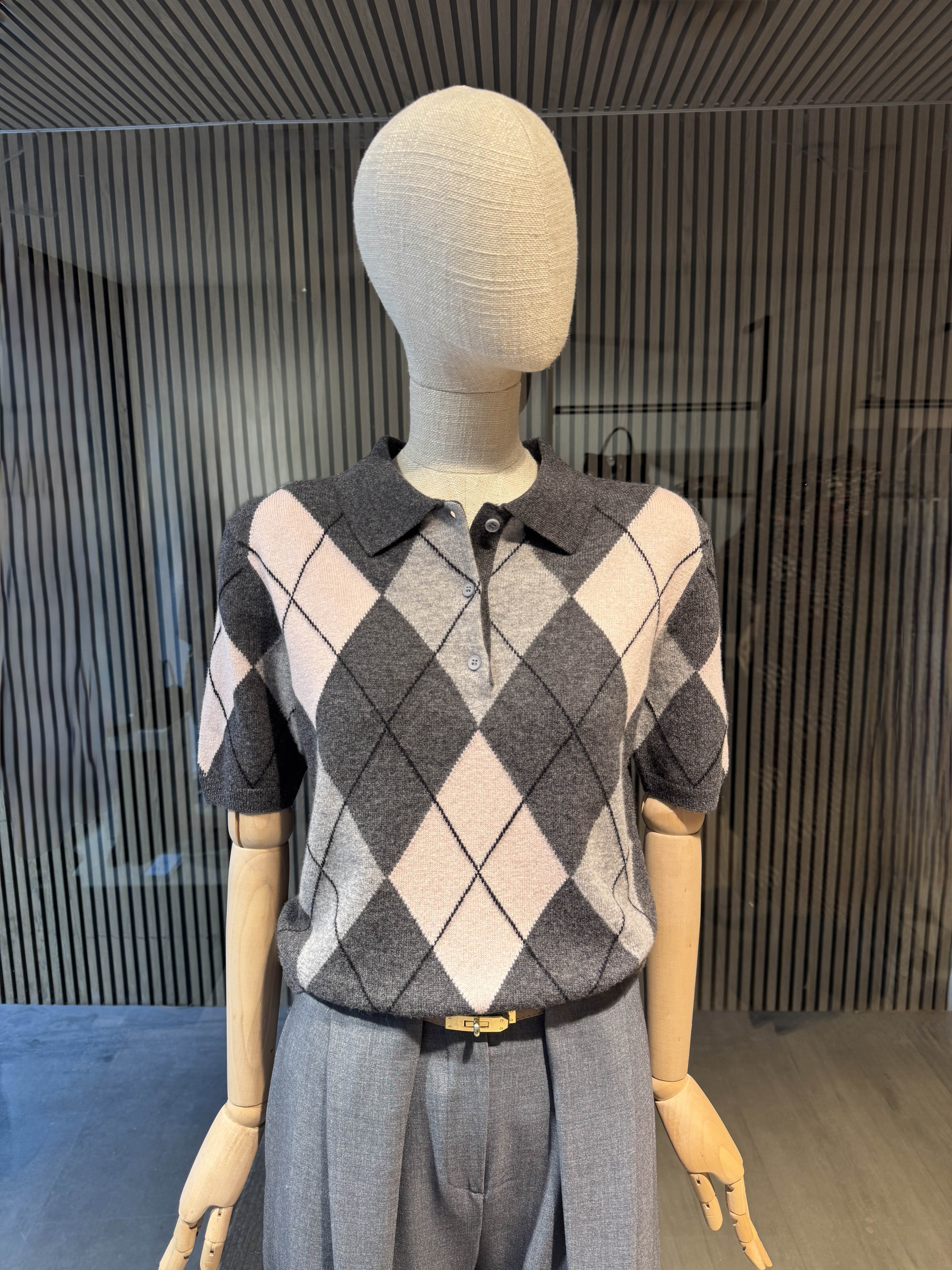 Short sleeves wool grey/pink polo t-shirt