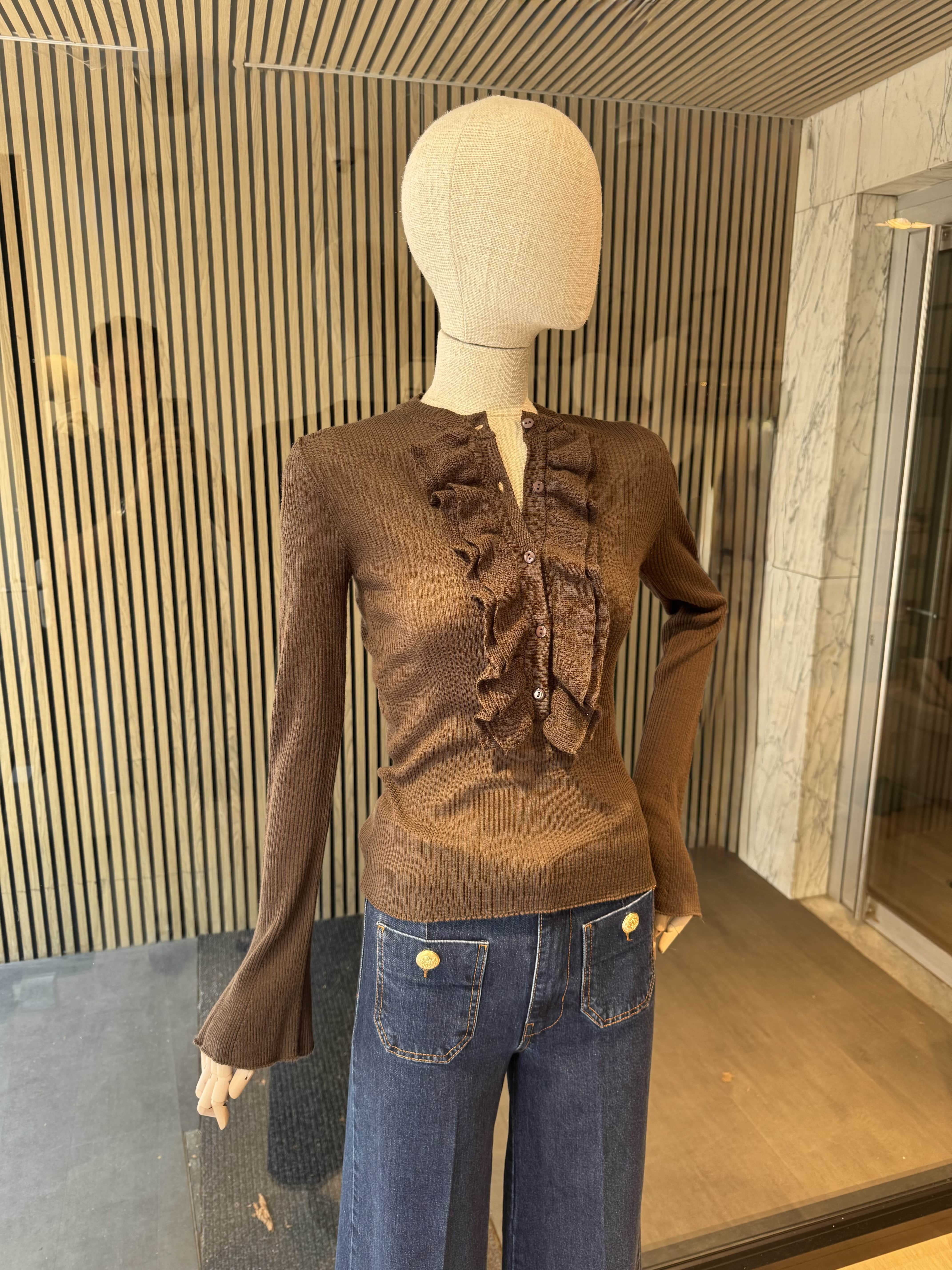 Ruffle ribbed knit top