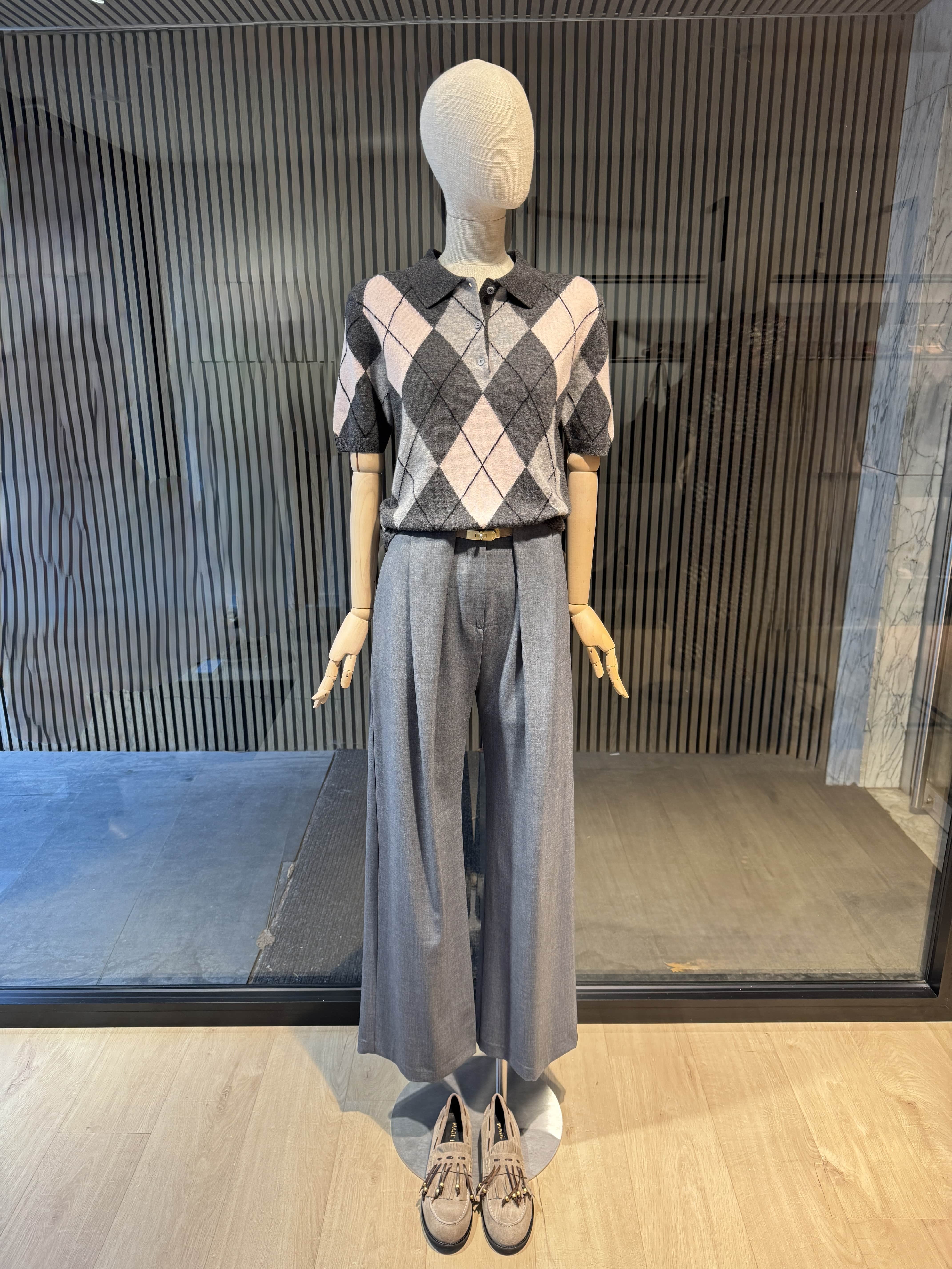 Short sleeves wool grey/pink polo t-shirt