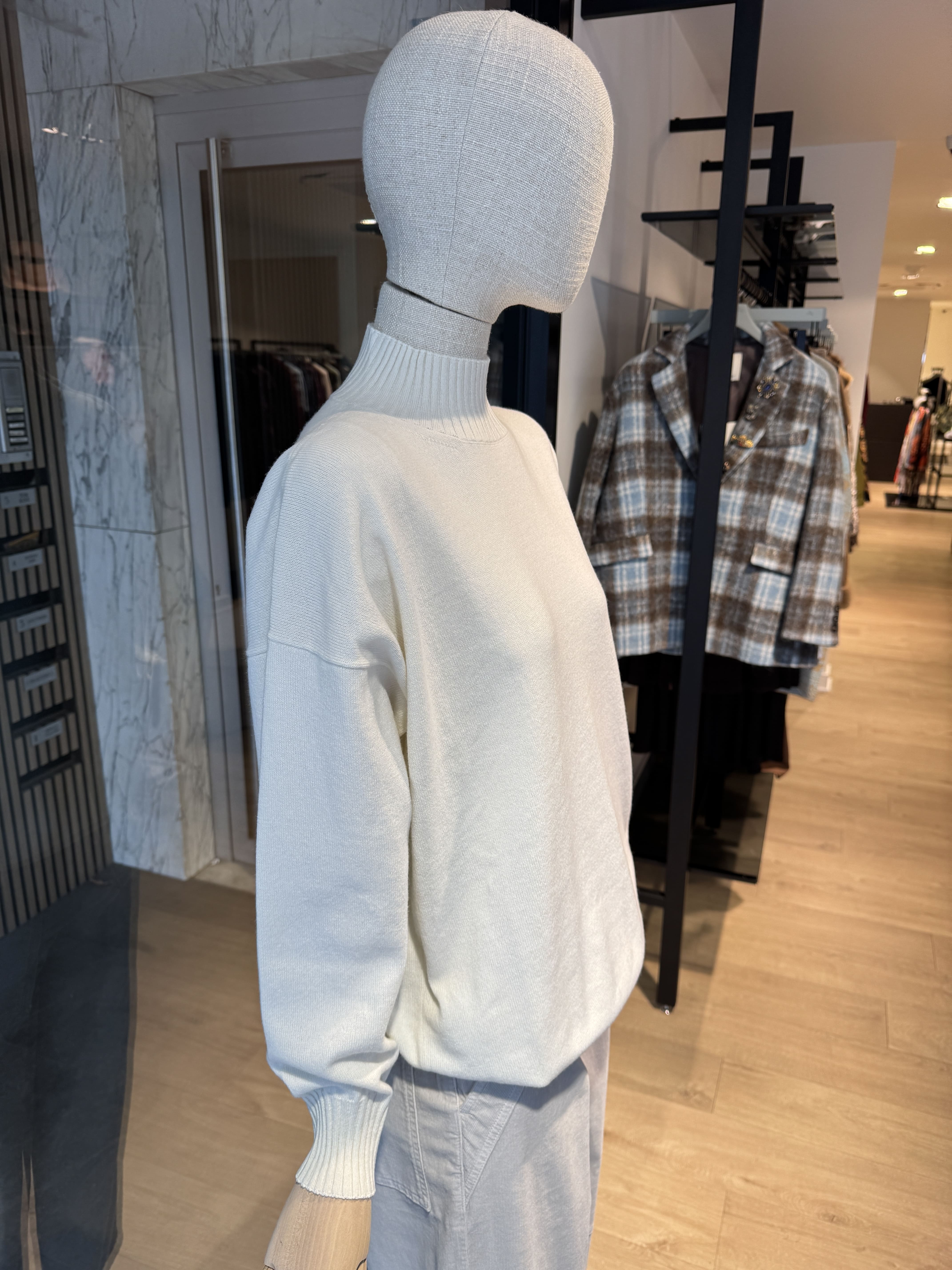 High neck relaxed fit cream knitwear