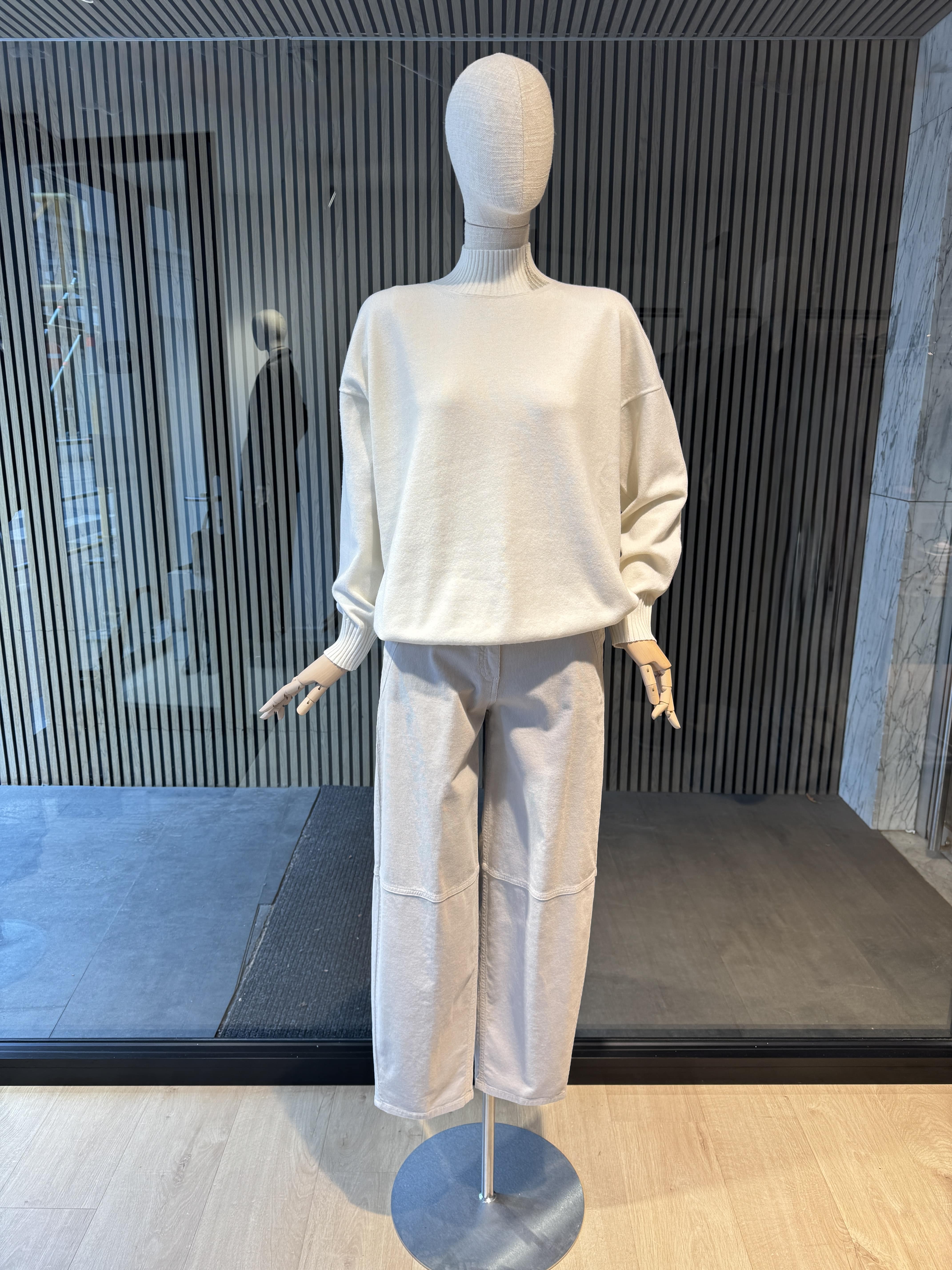 High neck relaxed fit cream knitwear