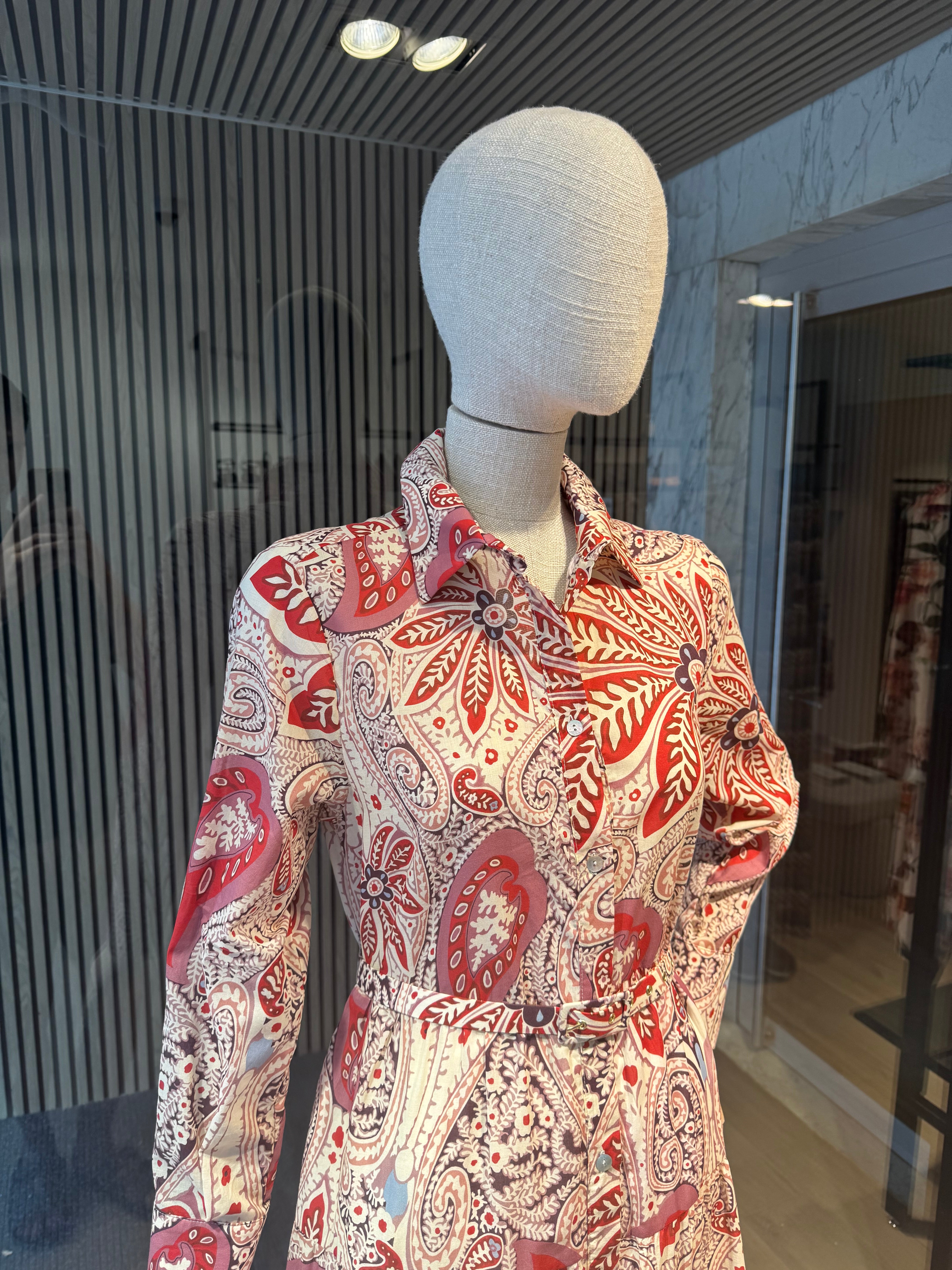 Red cream paisley dress