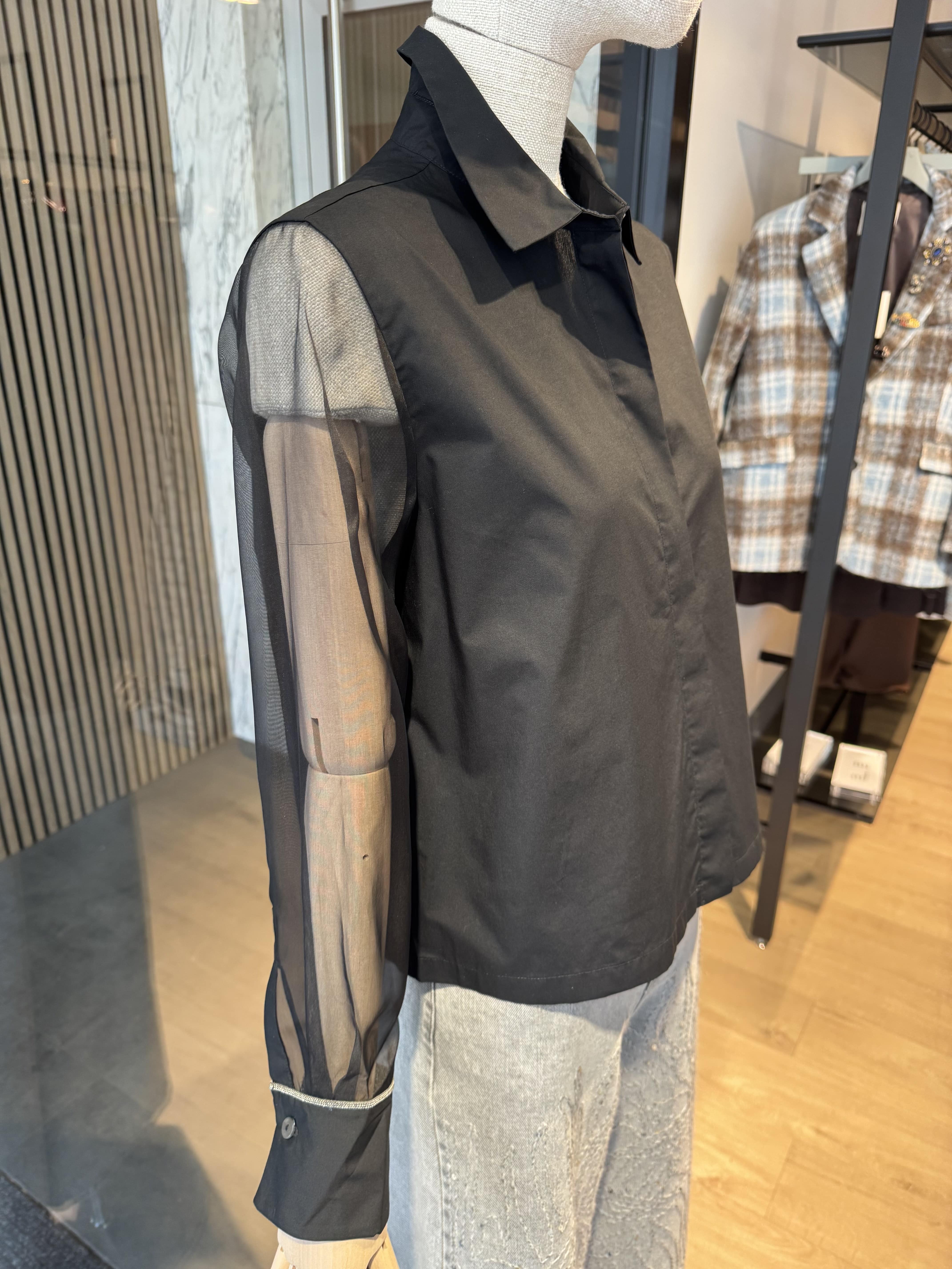 Cotton shirt with silk sleeves