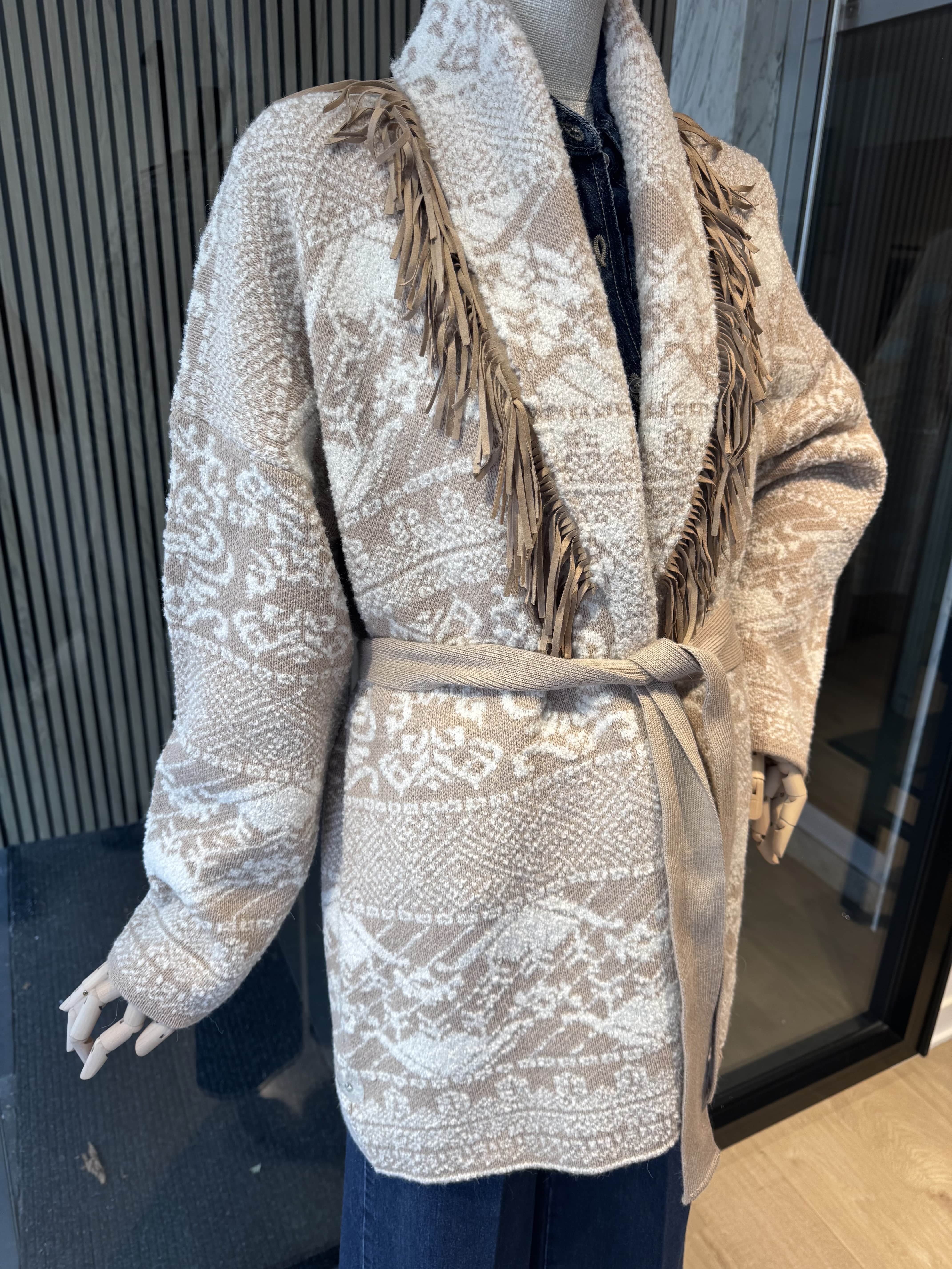 Relaxed fit cardigan with fringes