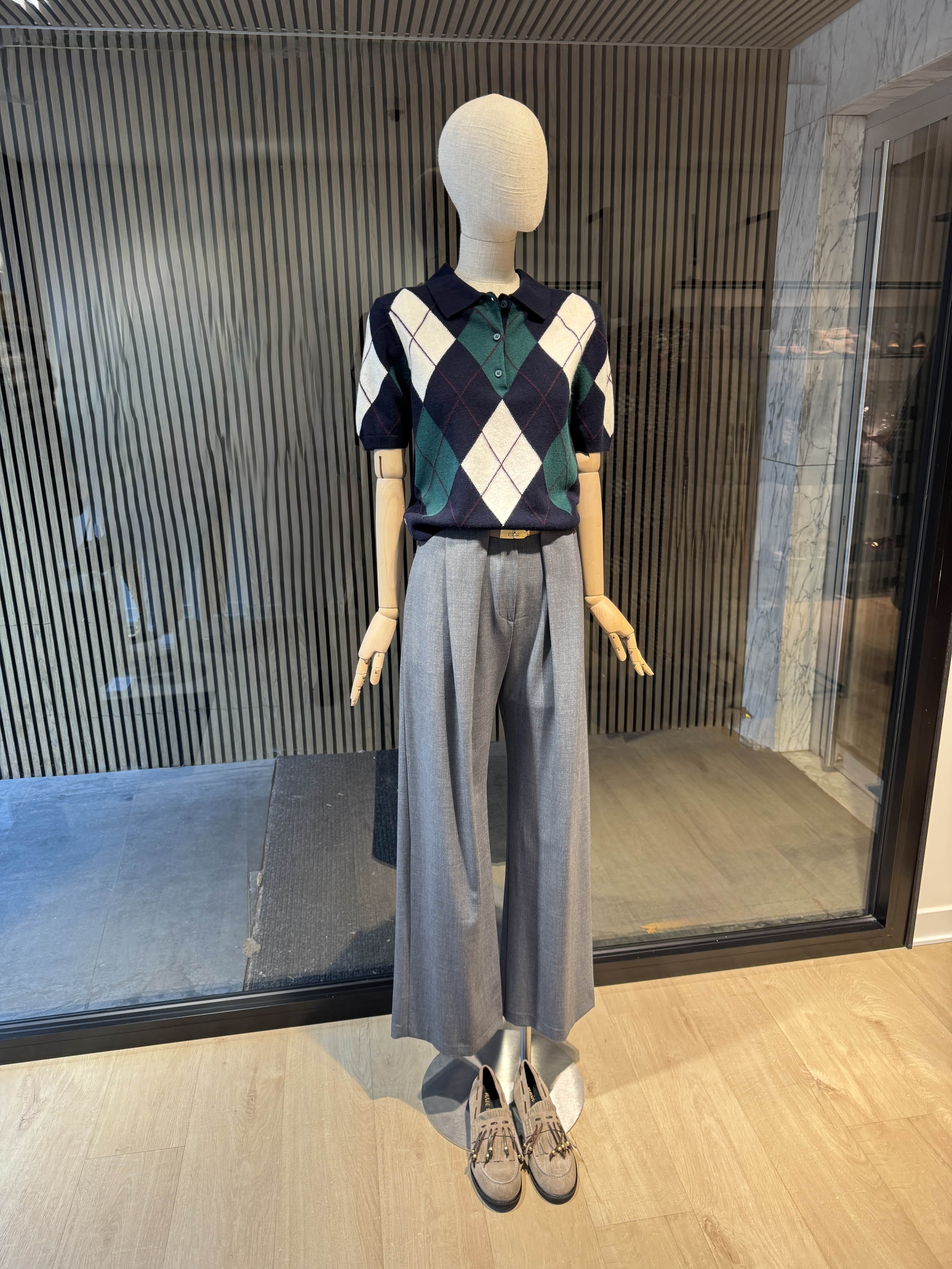 Short sleeves wool navy/green/white polo t-shirt