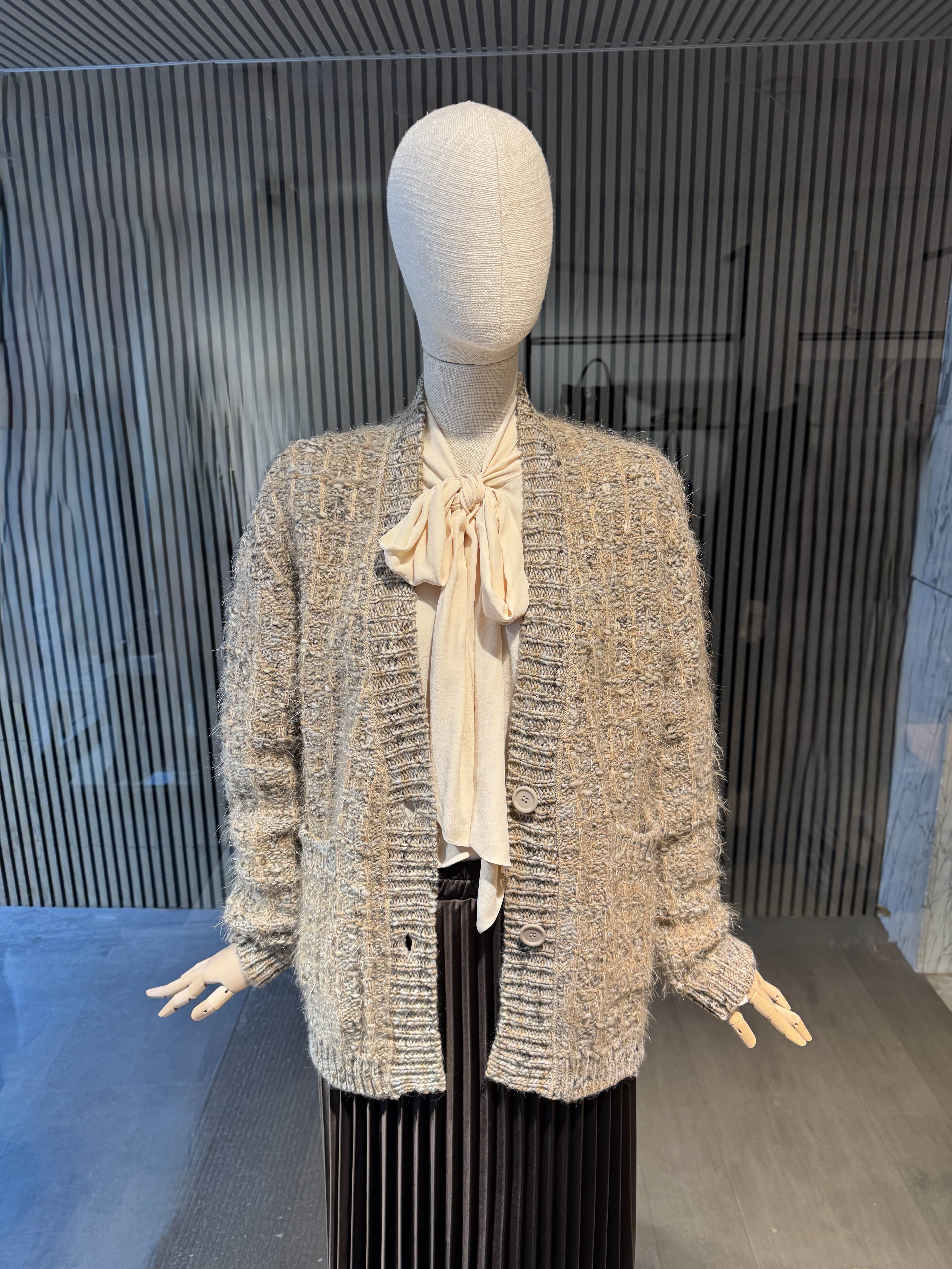 Relaxed fit chanel style beige cardigan