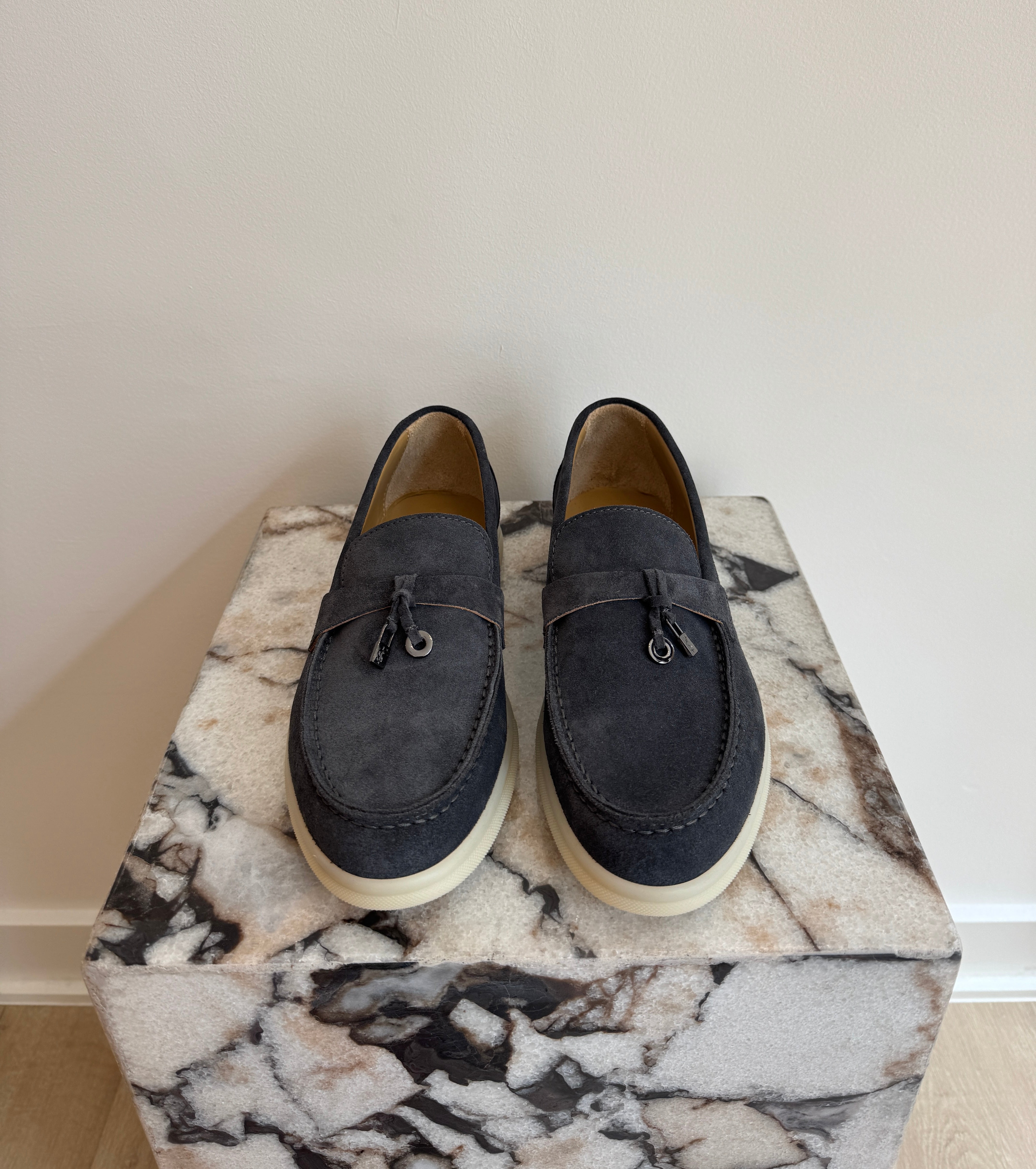 Women's Italian Suede Loafers - Dark Grey Slip-On Leather Flats With Lightweight Sole