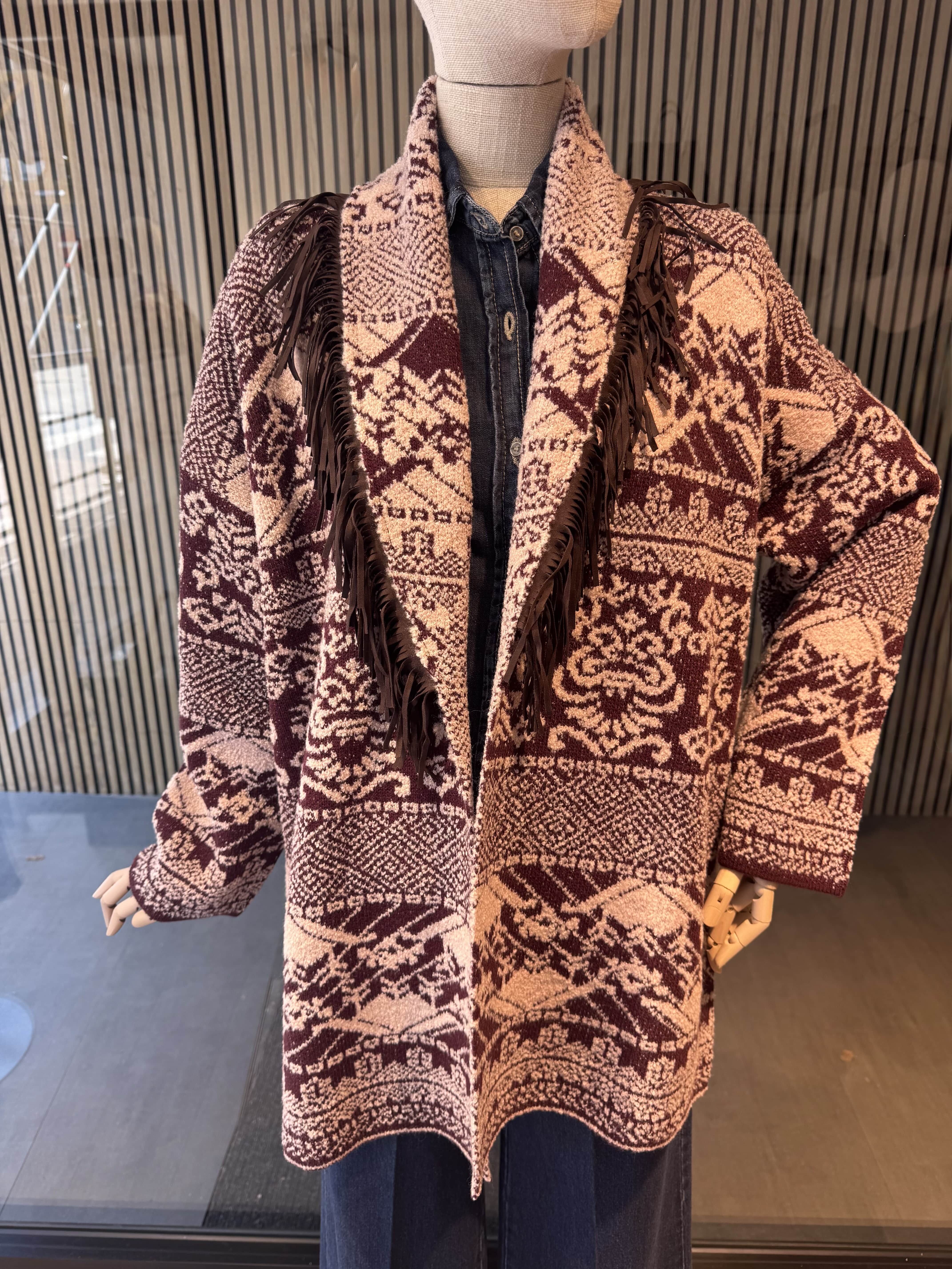 Relaxed fit cardigan with fringes