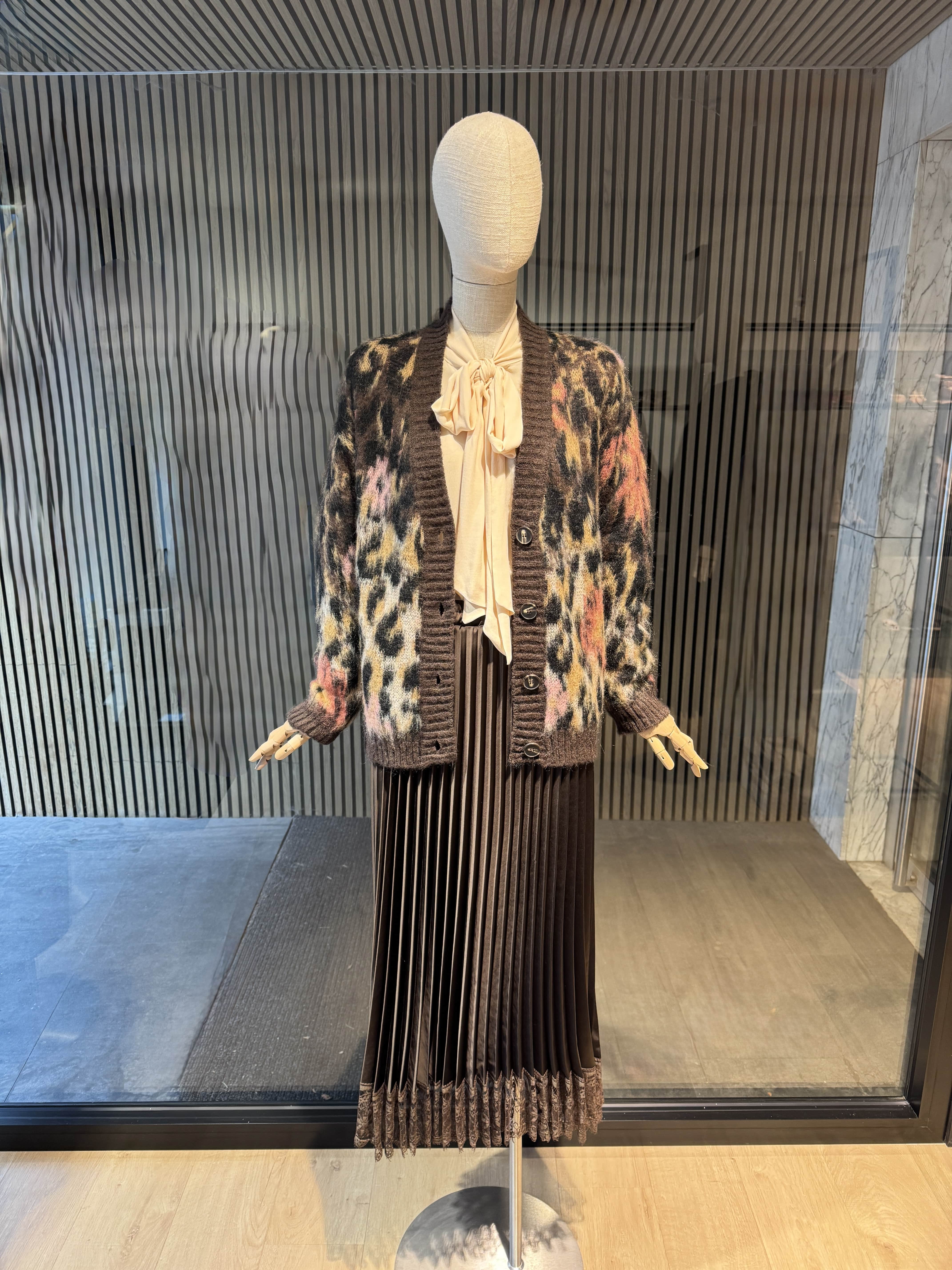 Relaxed fit brown printed cardigan