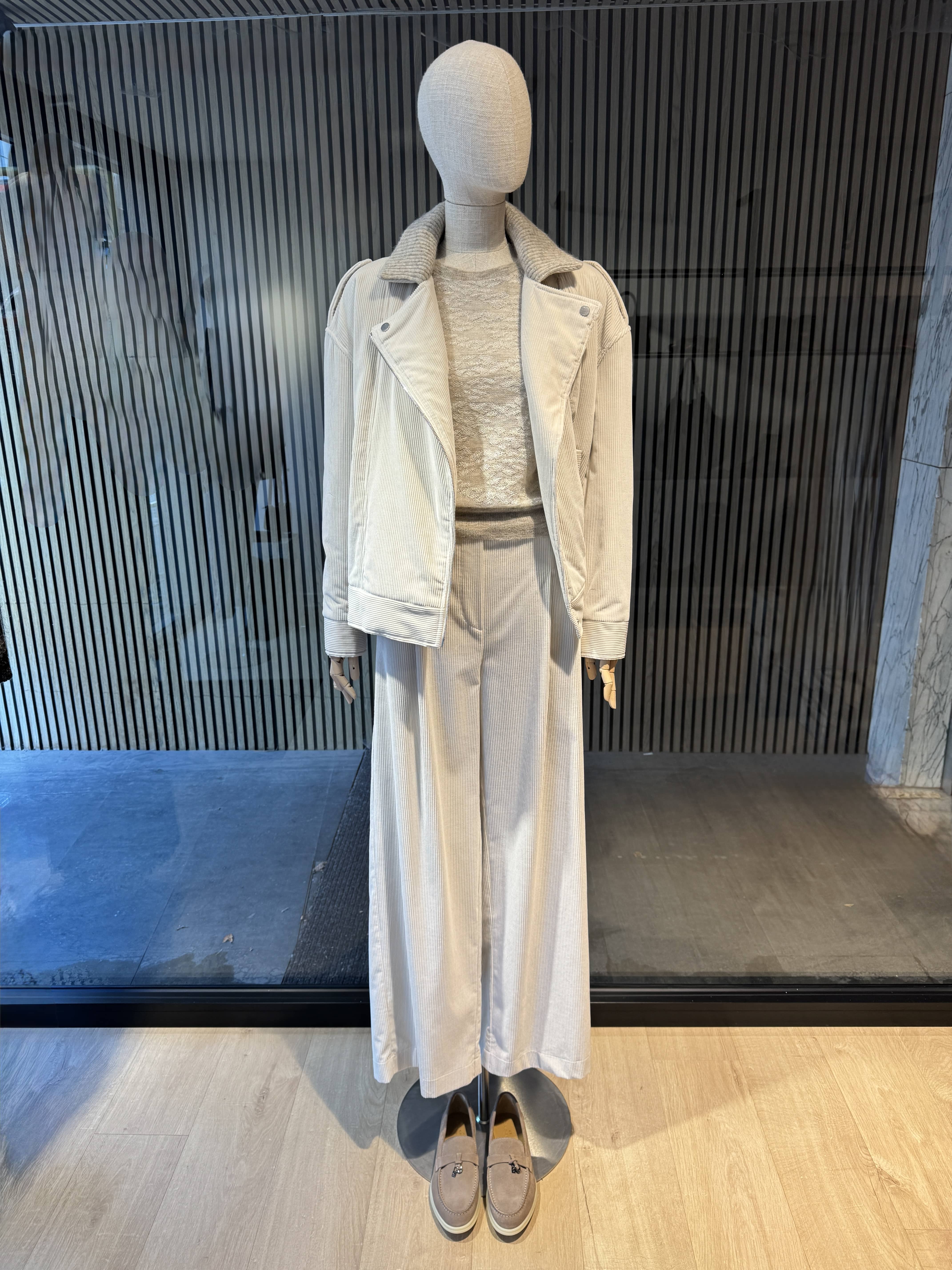 Relaxed fit cream corduroy trousers