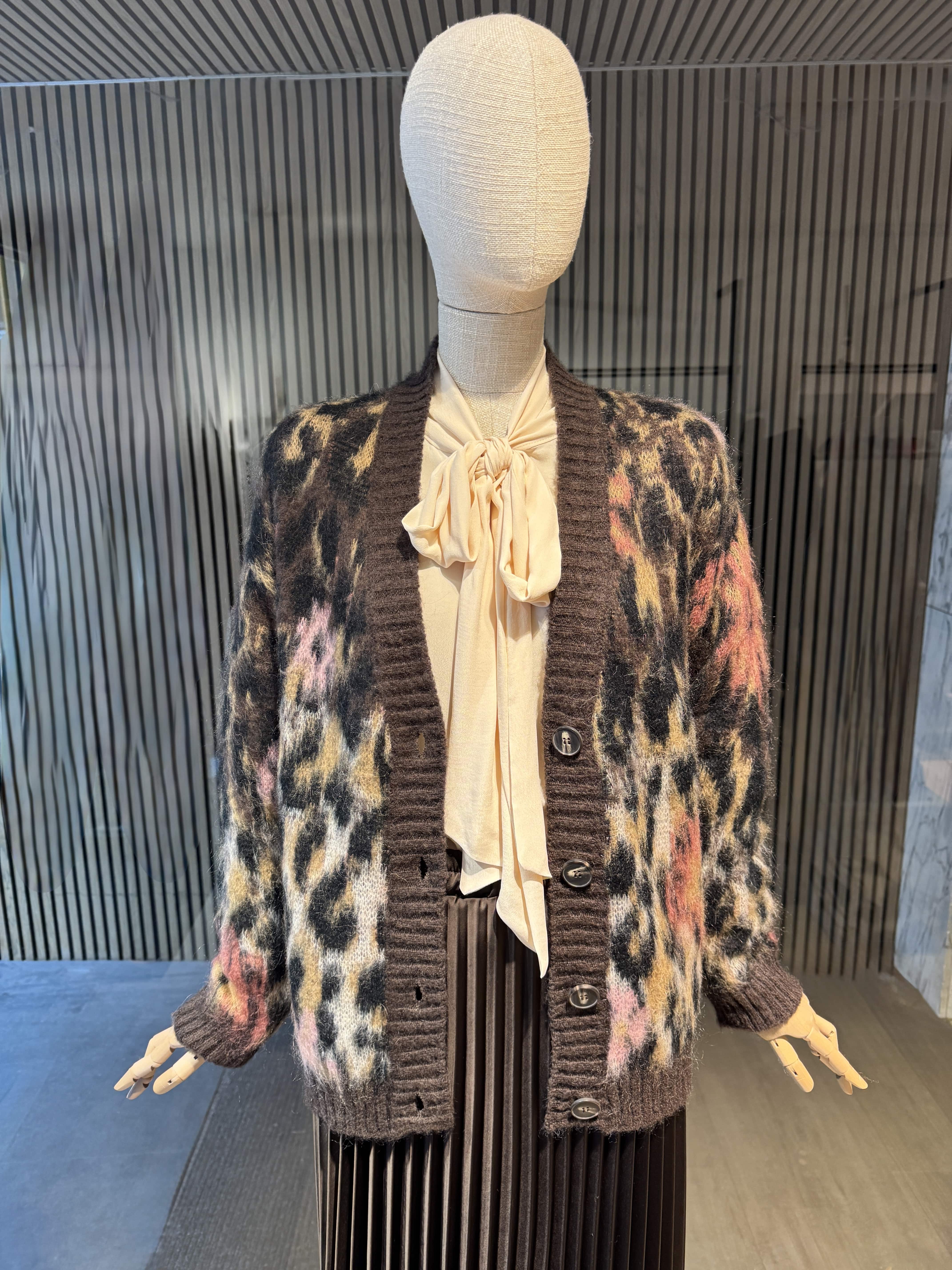 Relaxed fit brown printed cardigan