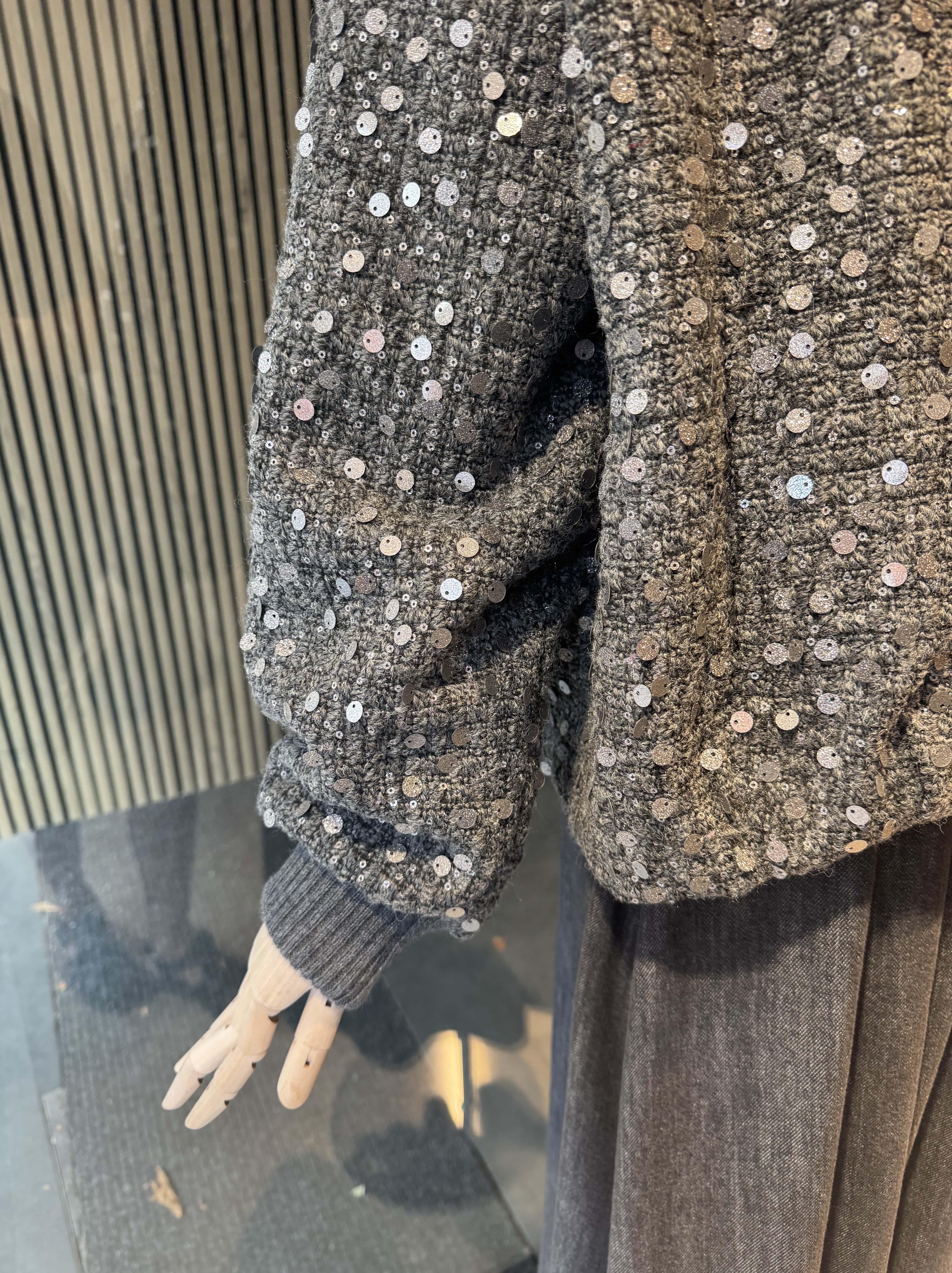 Relaxed fit grey tweed bomber jacket