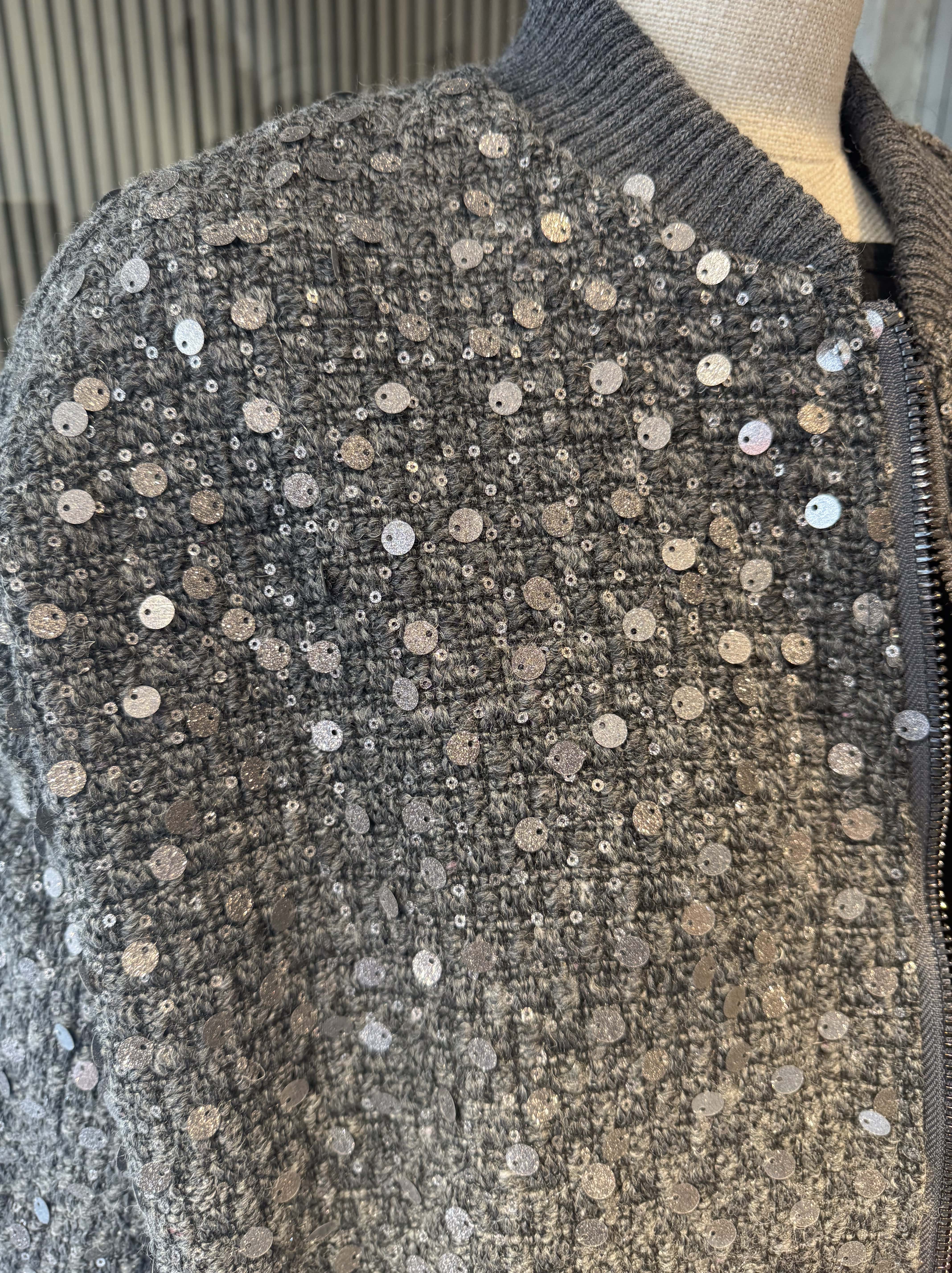 Relaxed fit grey tweed bomber jacket