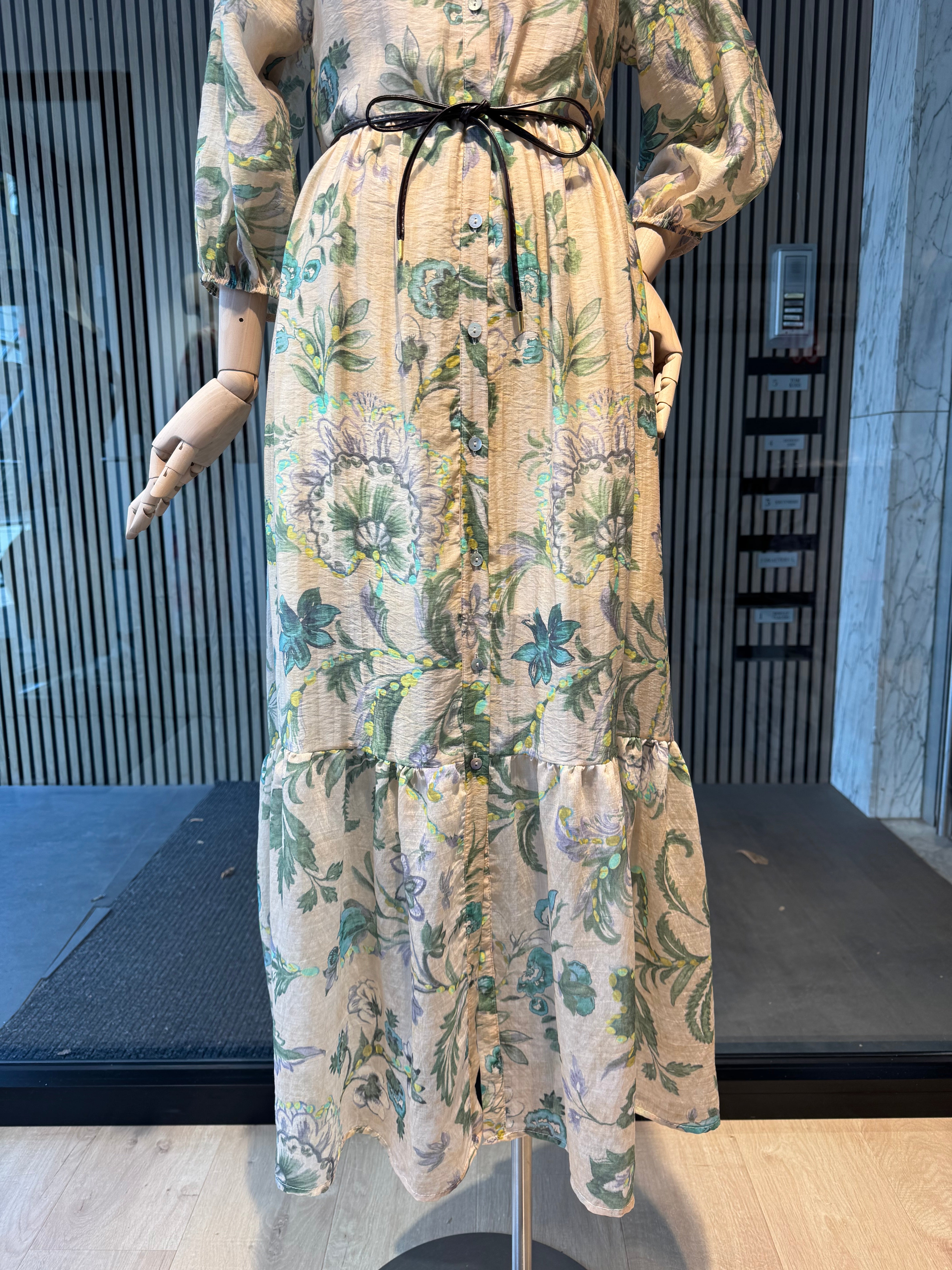 Cream green floral dress