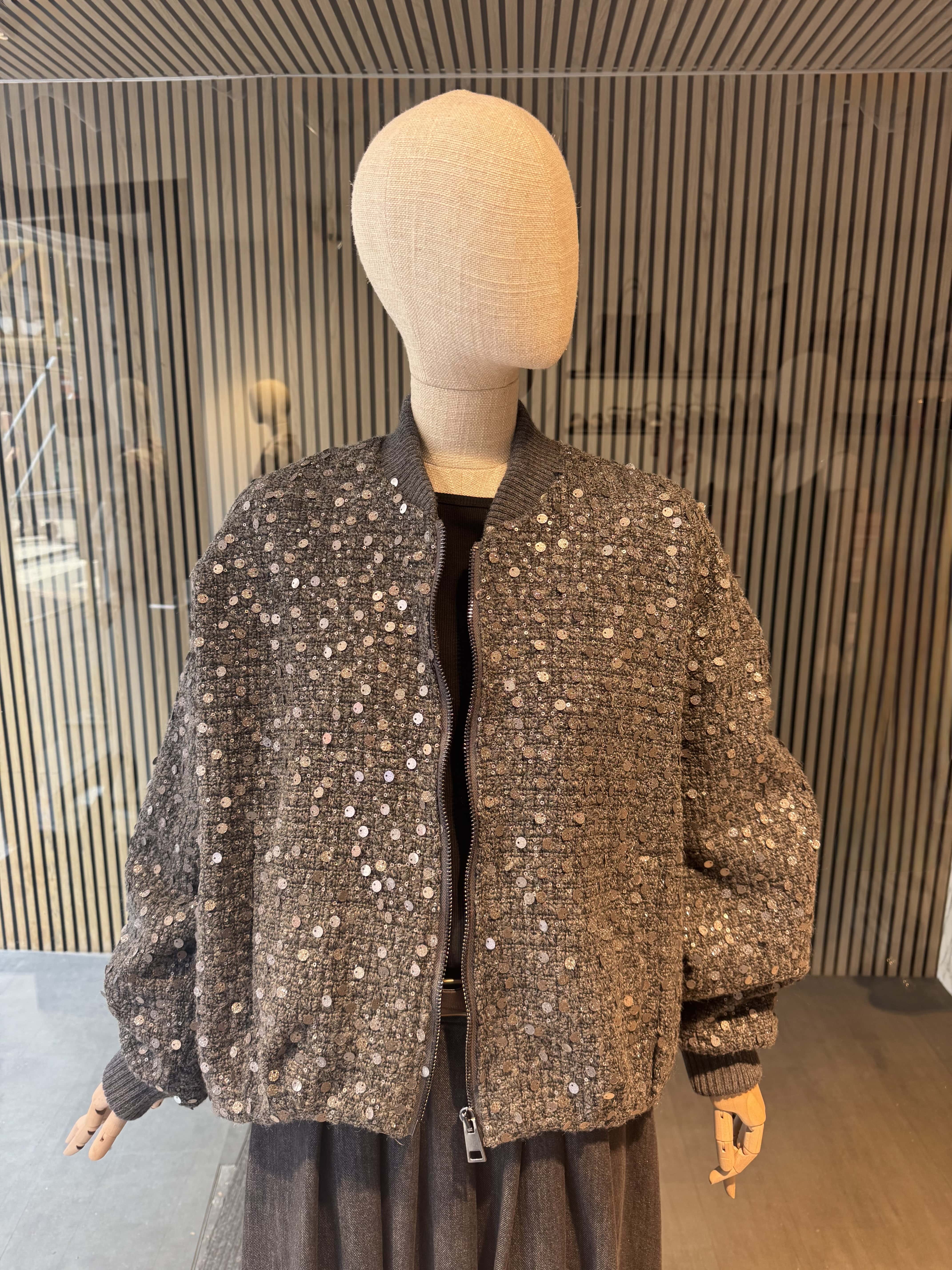 Relaxed fit grey tweed bomber jacket