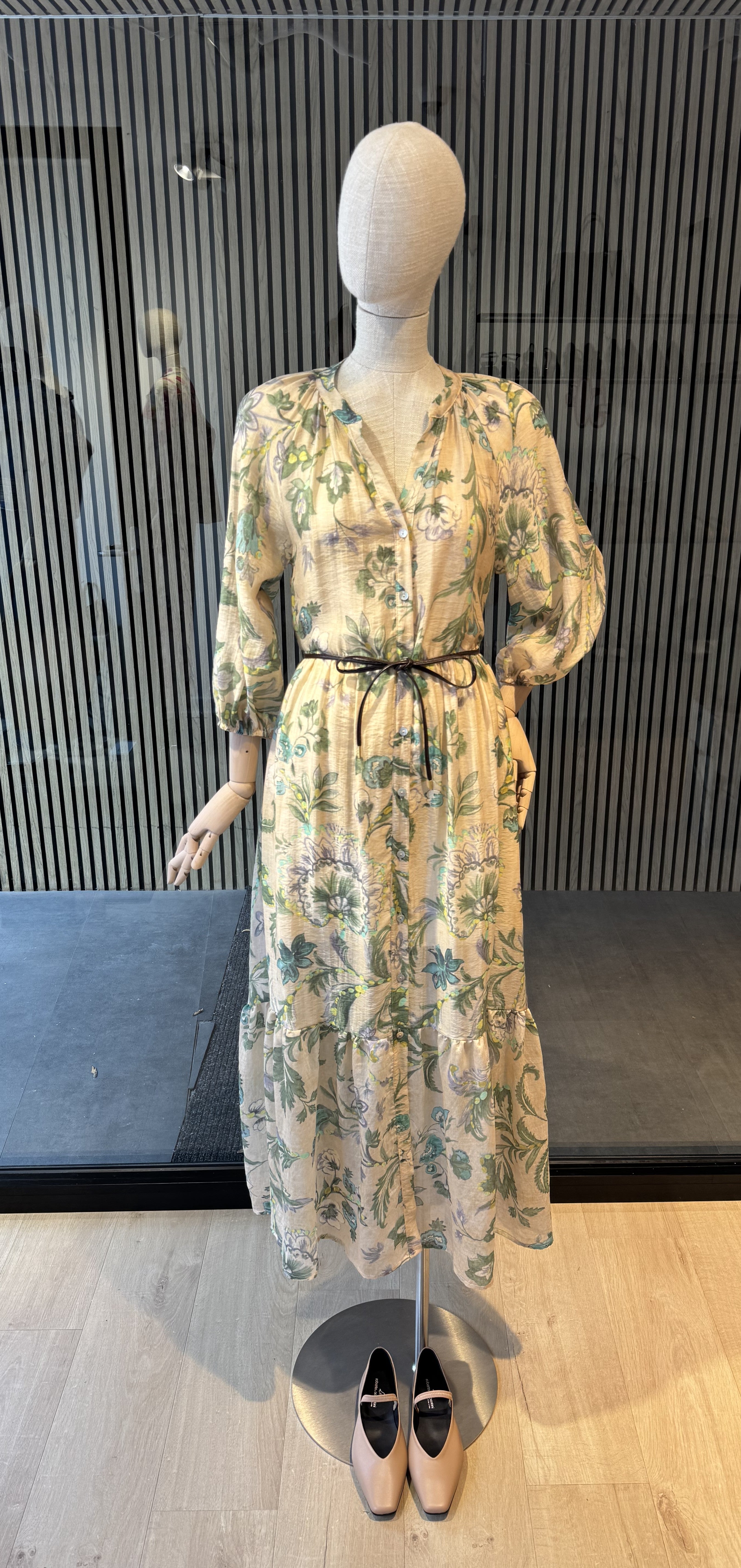 Cream green floral dress