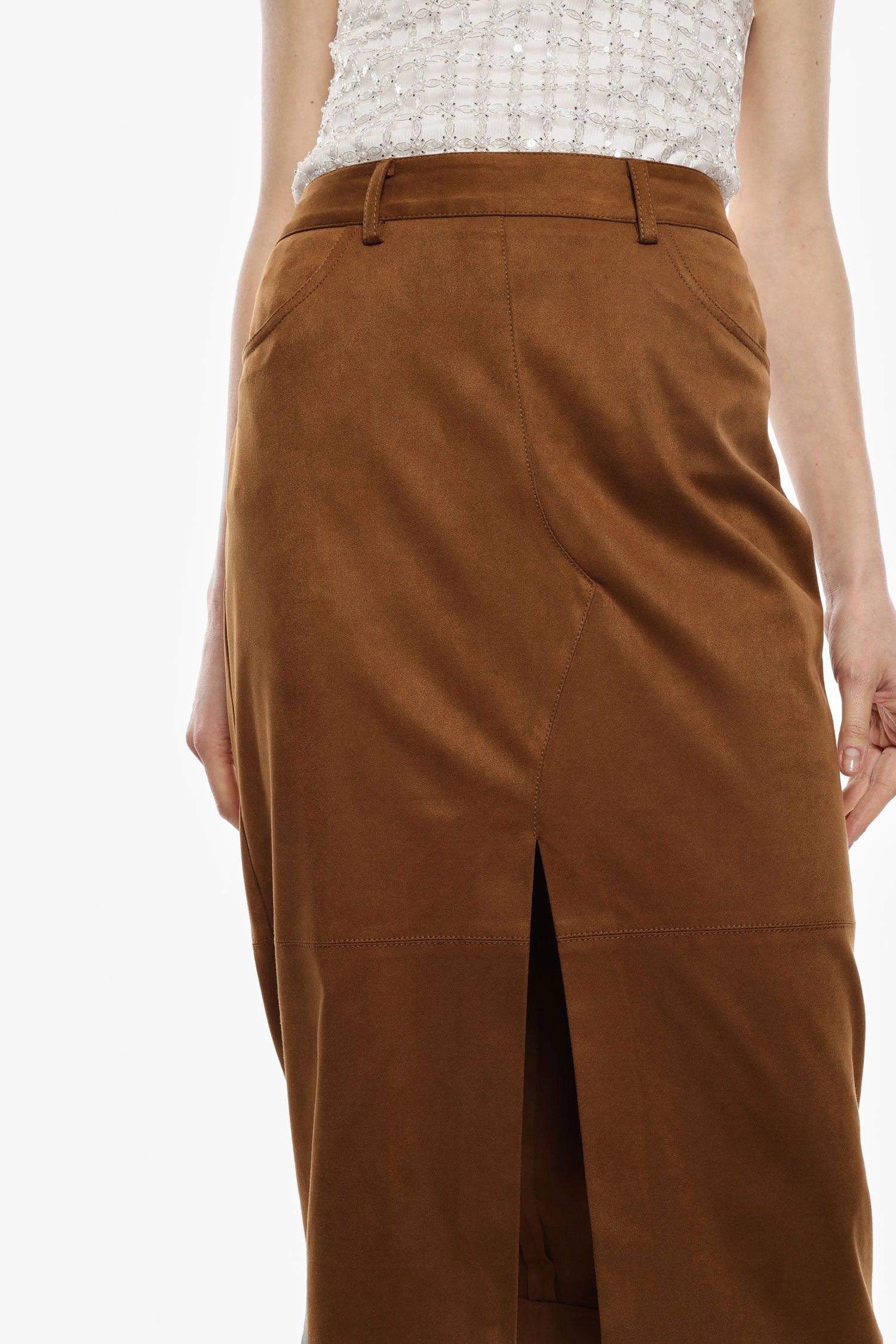 Midi Suede-Effect Skirt With Front Slit