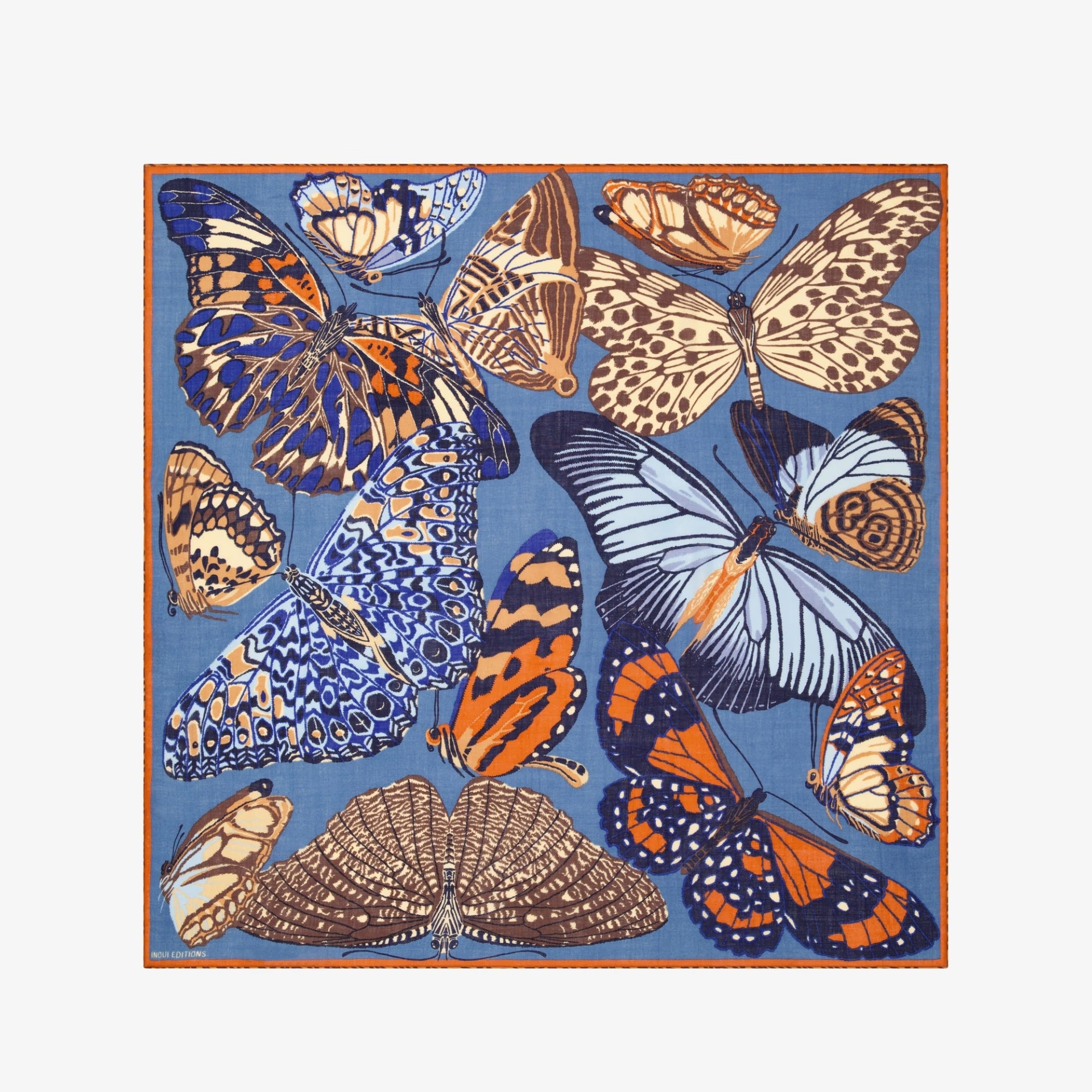 Square 130 Papillons wool blue scarf