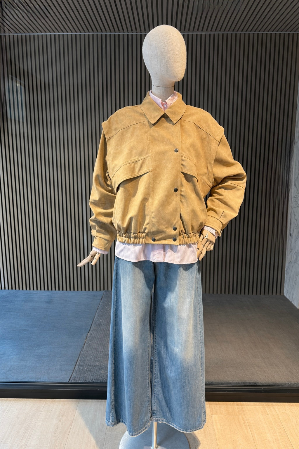 Tan Oversized Faux Leather Bomber Jacket