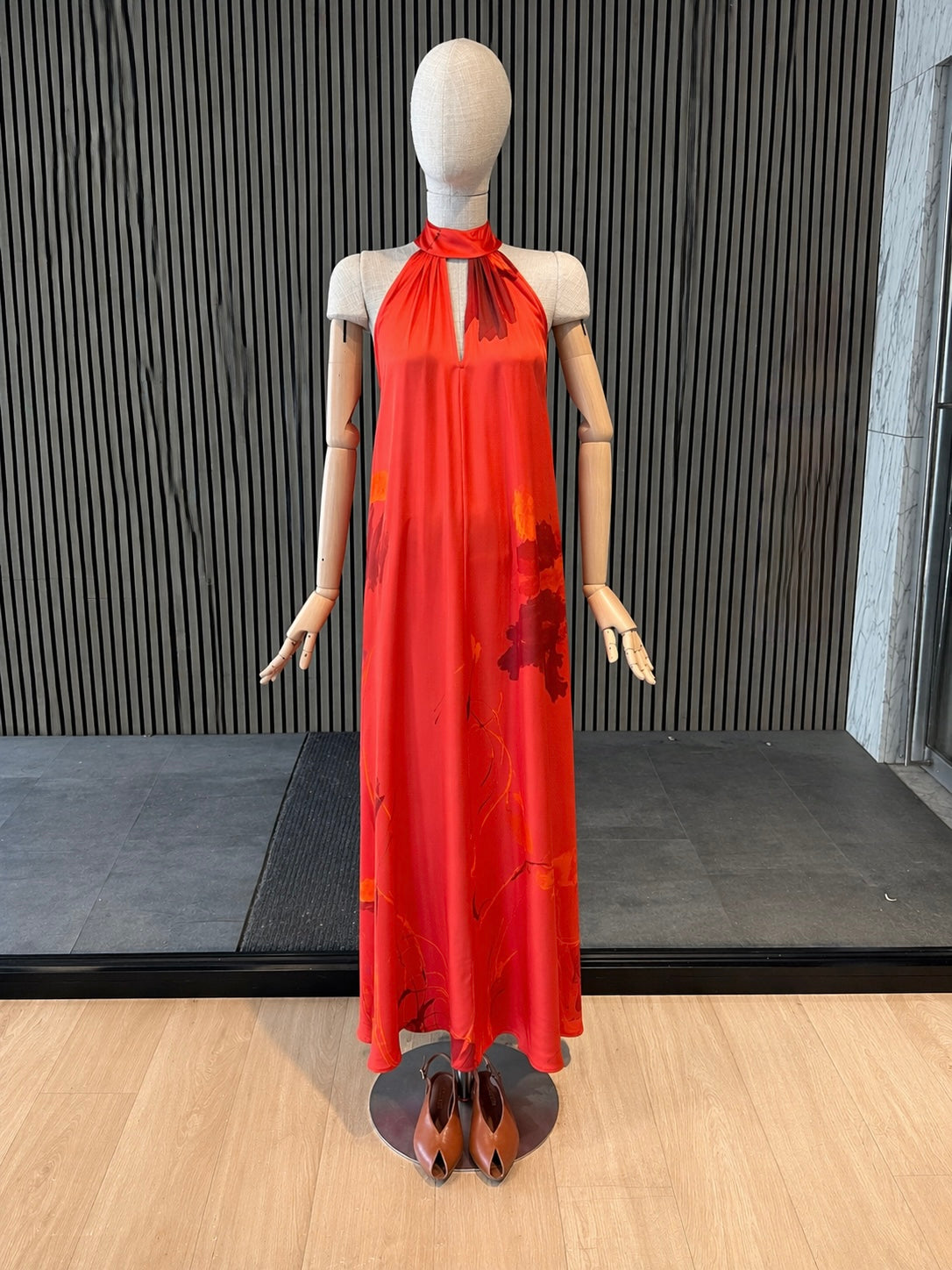 Red Halter Neck Maxi Dress - Flowing Elegant Dress
