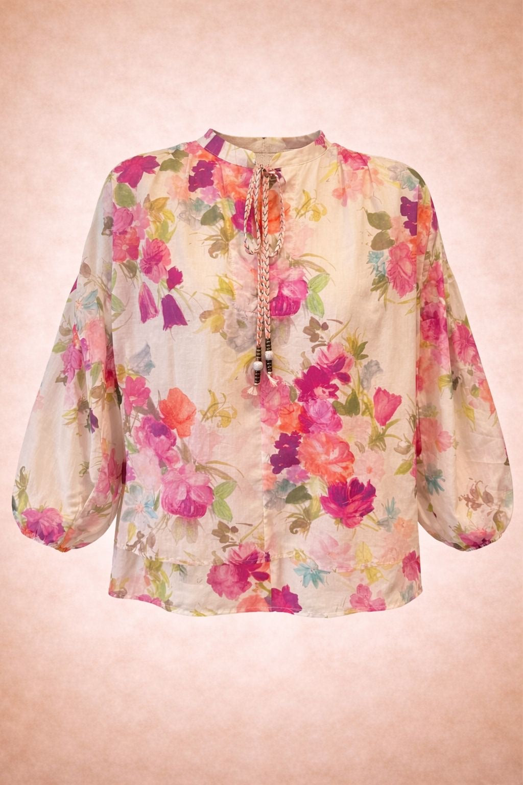 Relaxed Fit Floral Blouse - Lightweight Elegant Summer Shirt with Pink Print