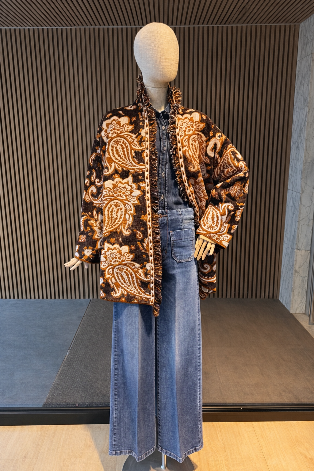 Paisley Knit Fringe Cardigan