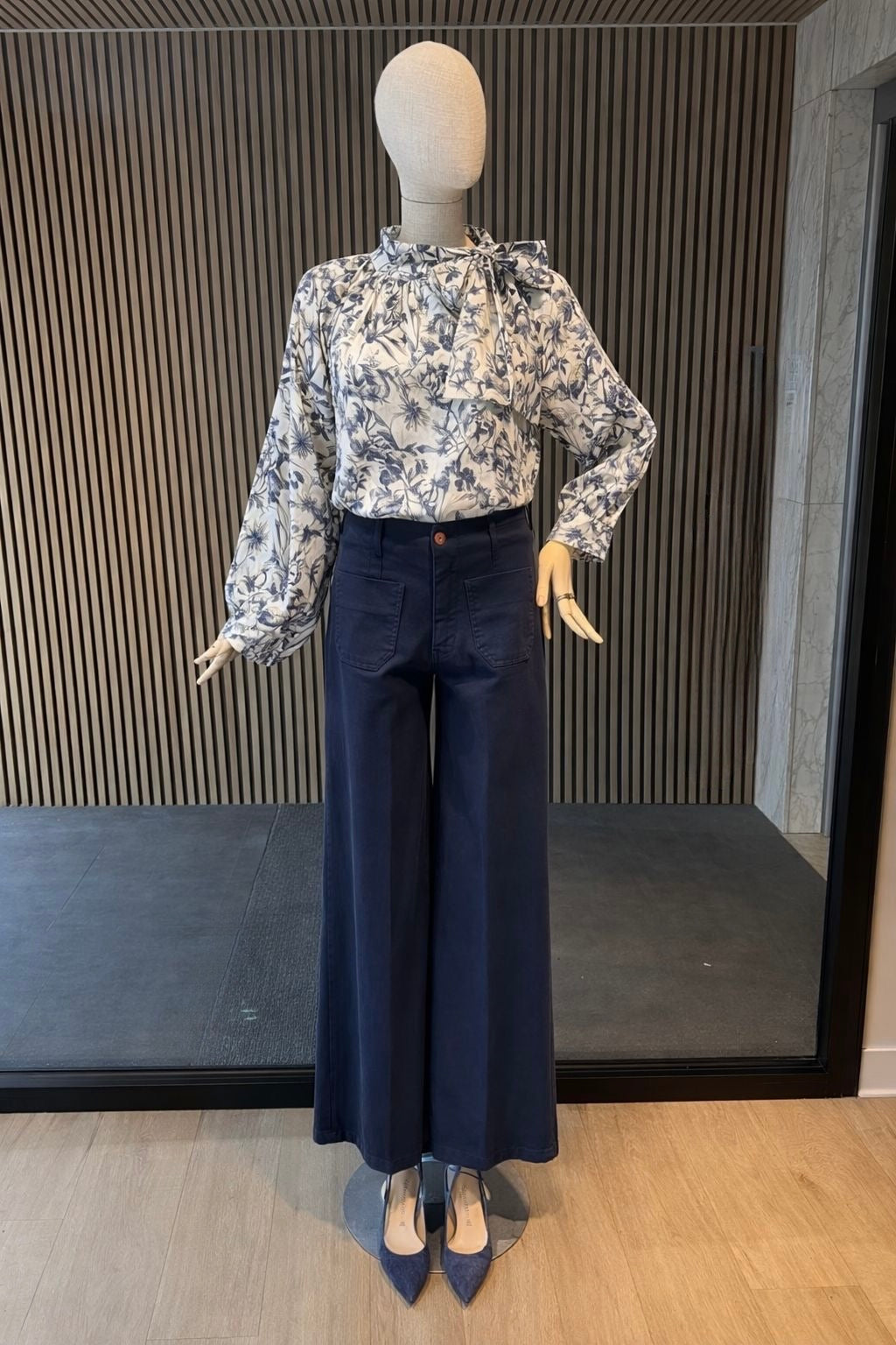 Navy Wide Leg Trousers - High Waisted Tailored Maxi Pants