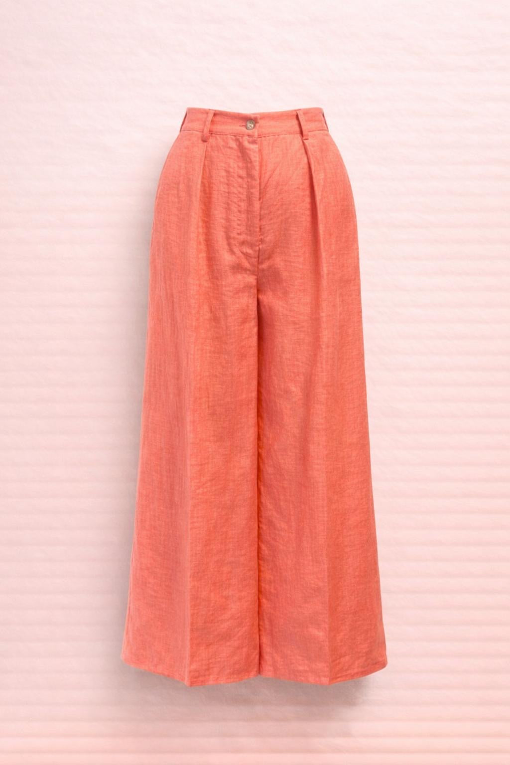 Coral Linen Wide-Leg Trousers - Relaxed Fit Maxi Summer Pants