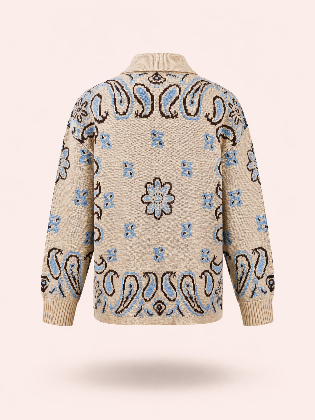 Cream Paisley Knit Cardigan - Relaxed Fit Button-Up Jacket