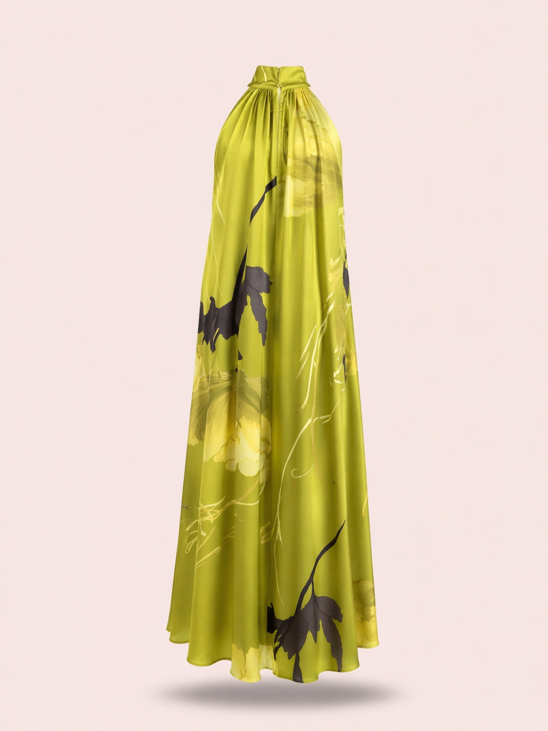 Lime Green Halter Neck Maxi Dress - Flowing Floral Print Dress