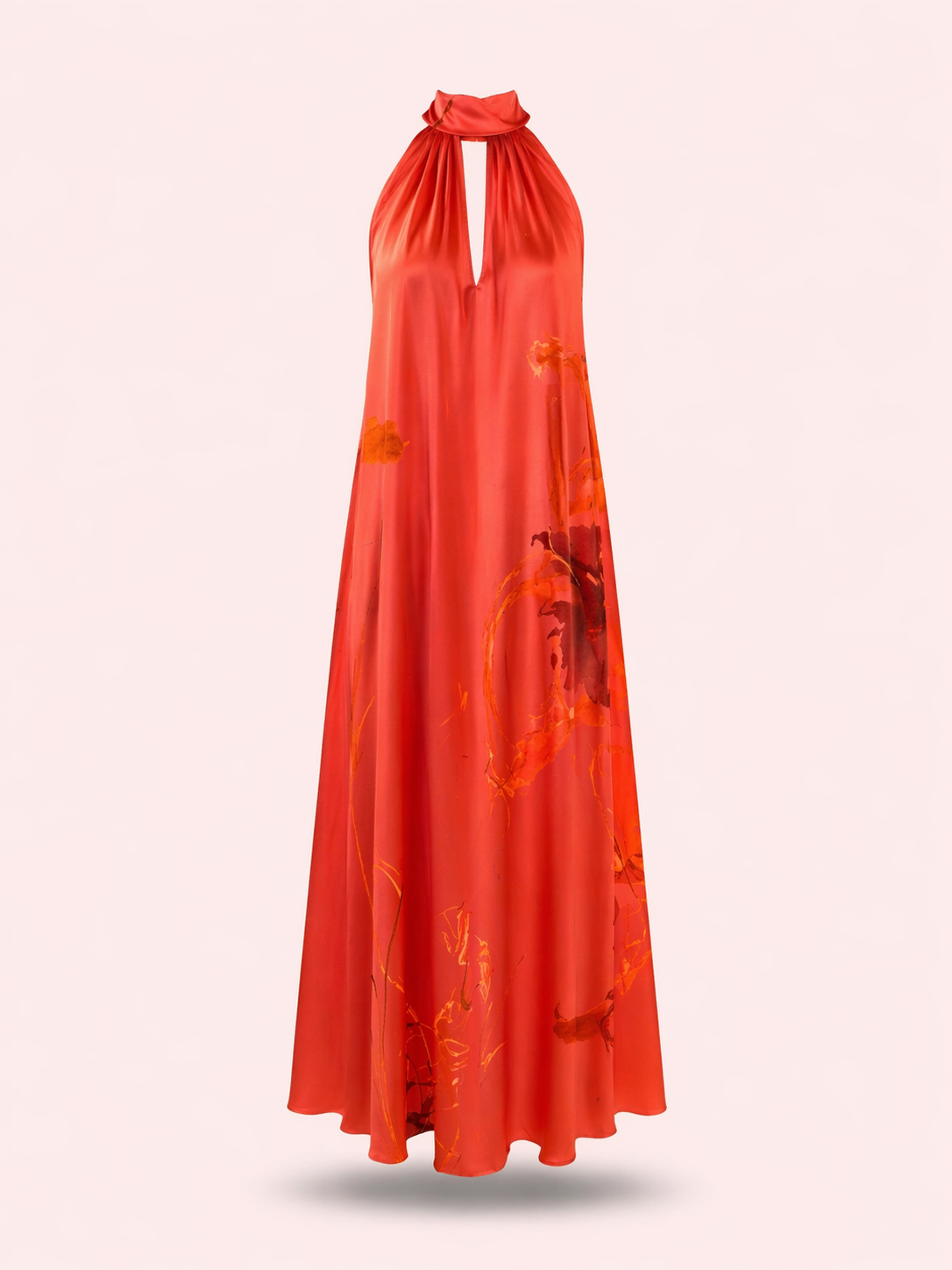 Red Halter Neck Maxi Dress - Flowing Elegant Dress